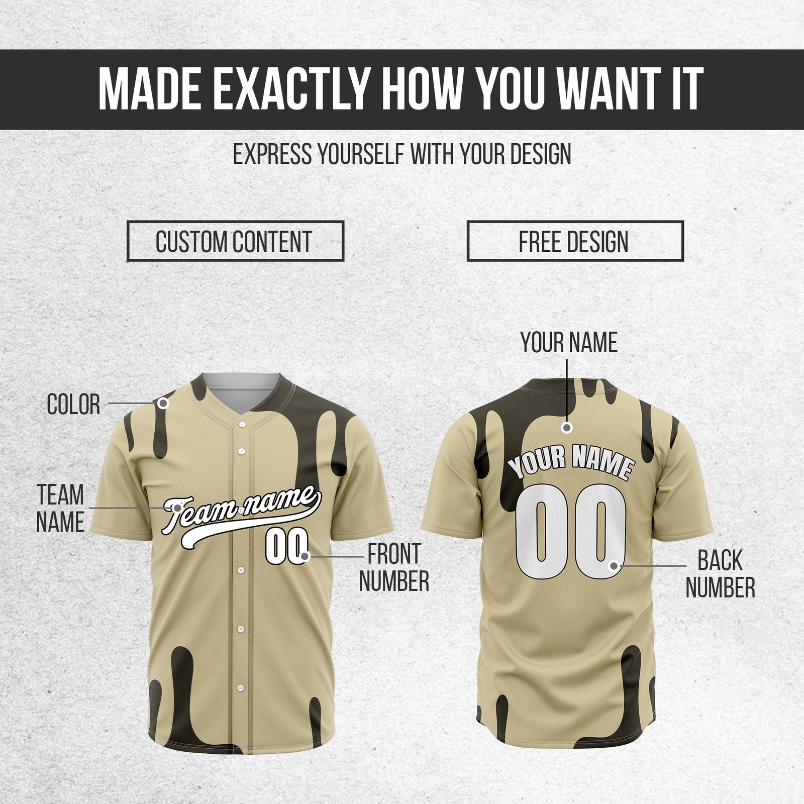 Custom Ink Dripline Khaki Sports Jersey Personalized Uniform with Name & Number