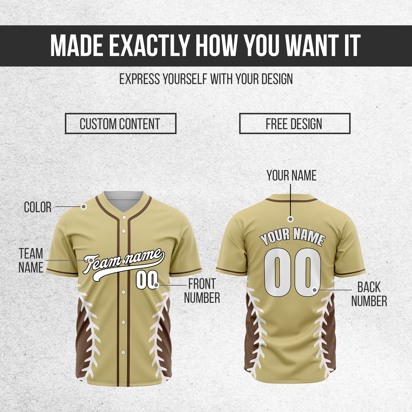 Custom Stitchline Baseball Khaki Sports Jersey Personalized Uniform with Name & Number