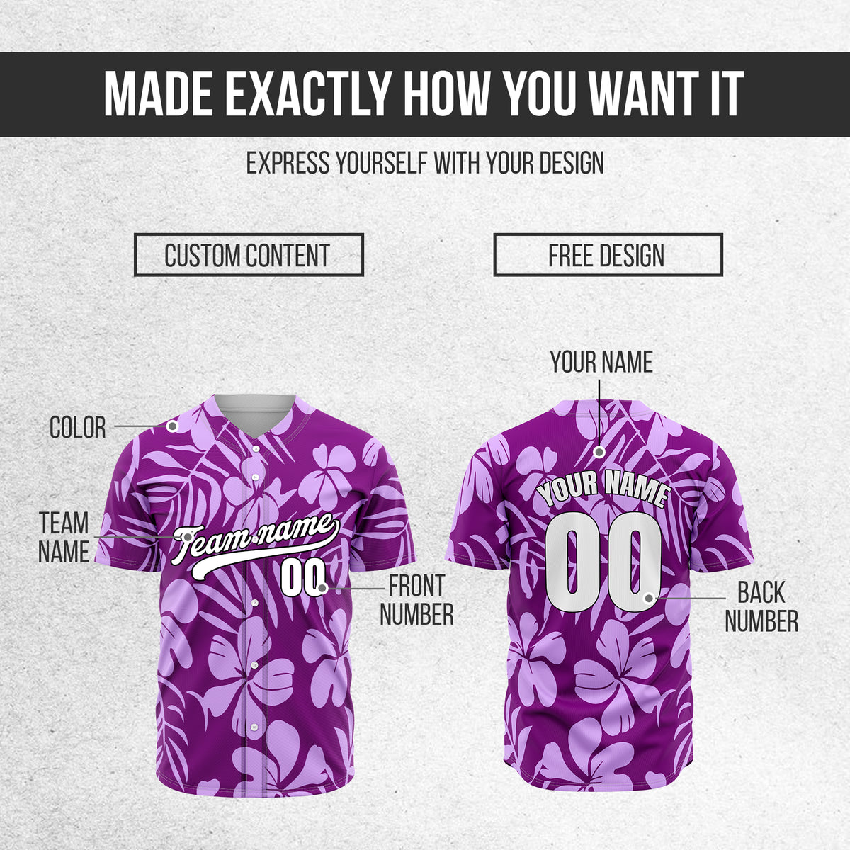 Custom Hawaiian Purple Baseball Sports Jersey Personalized Uniform with Name & Number