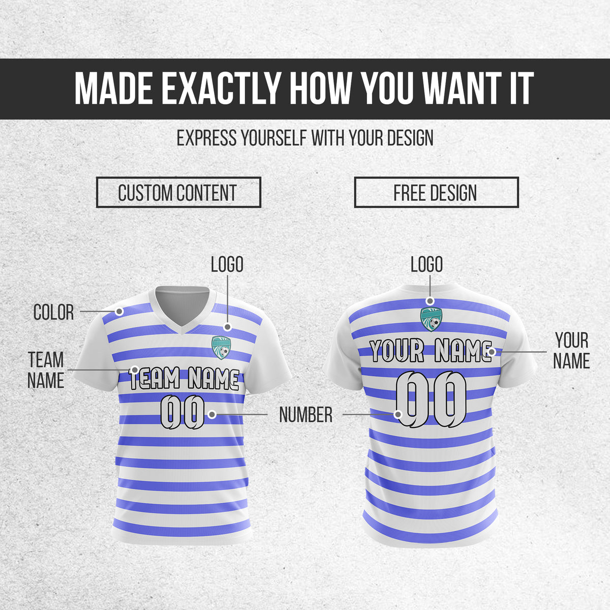 Custom Royal Stripe V-Neck White Soccer sport Tops Jersey
