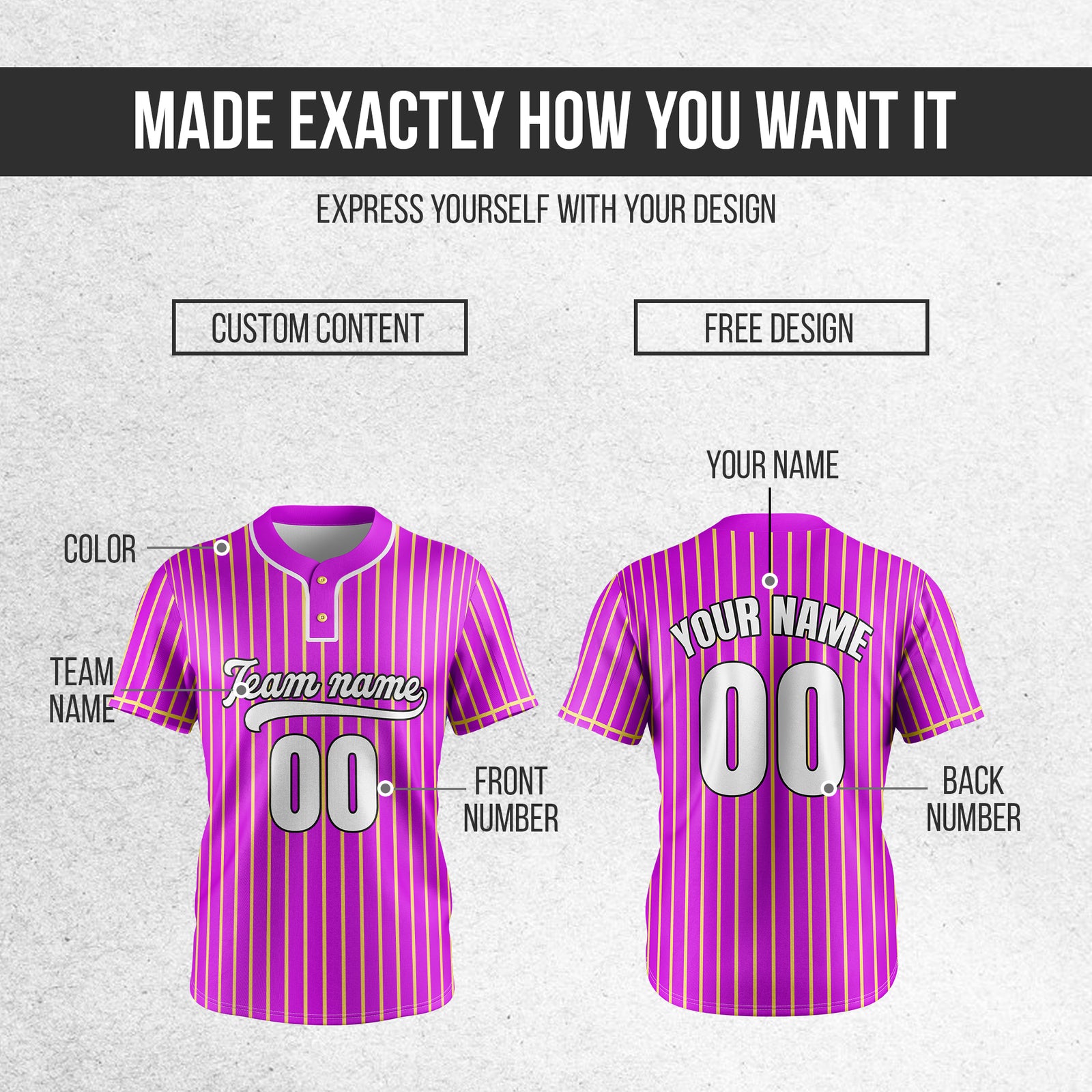 Custom Pinstripe Baseball Purple Sports Jersey Personalized Uniform with Name & Number