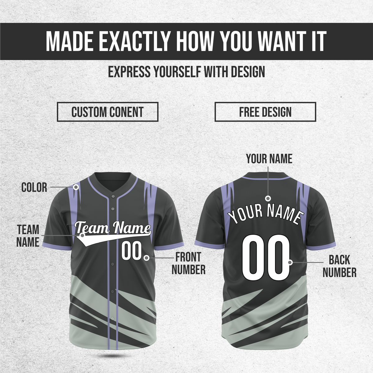 Custom Curve Edge Baseball Dark Grey Sports Jersey Personalized Uniform with Name & Number
