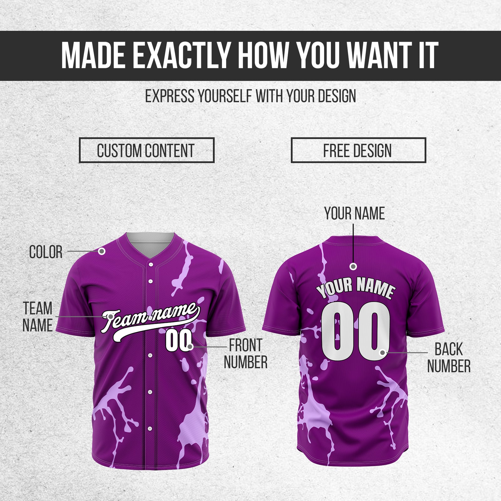 Custom Ink Paint Pop Purple Sports Jersey Personalized Uniform with Name & Number