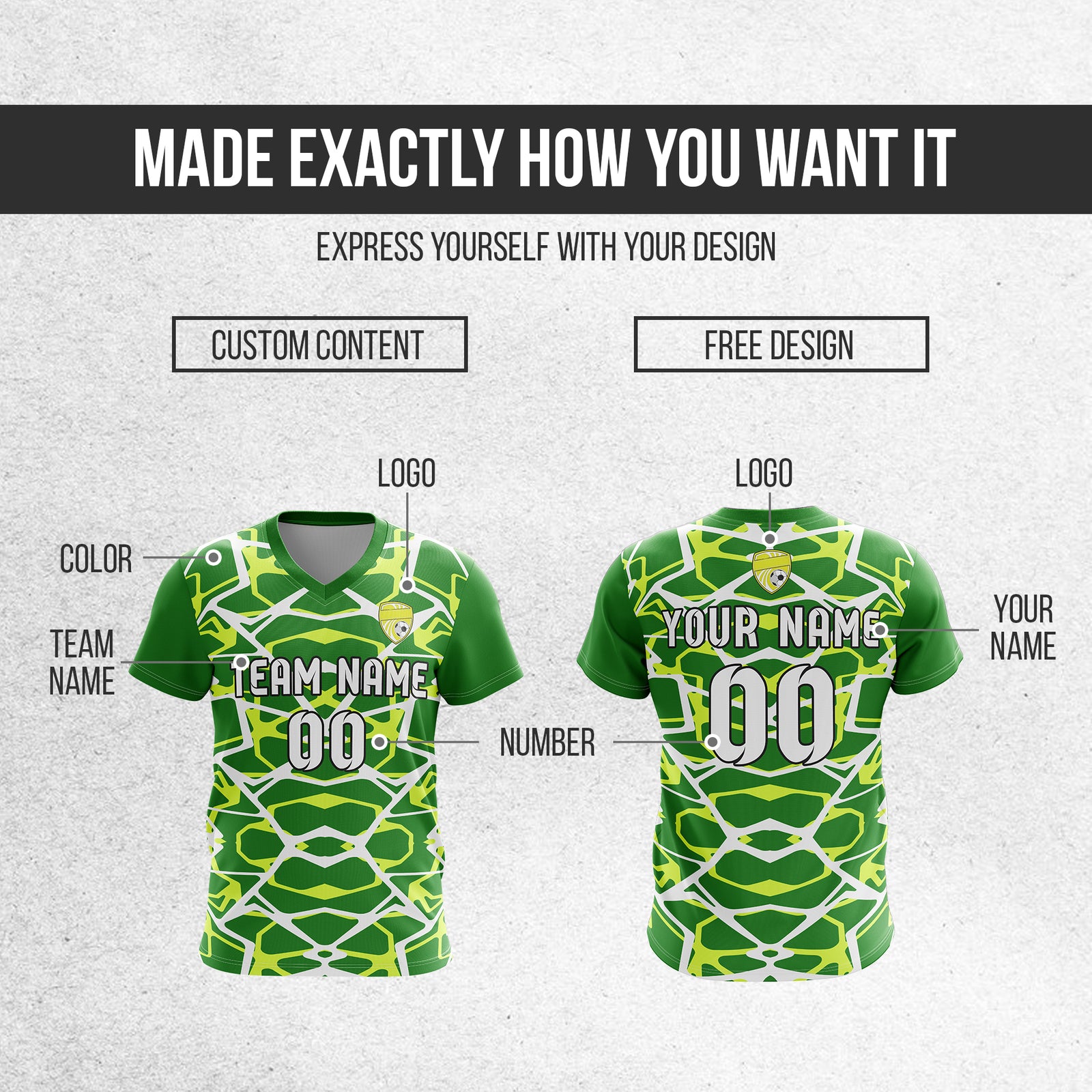 Custom Wild Pulse V-Full Pattern Green  Soccer sport Tops Jersey
