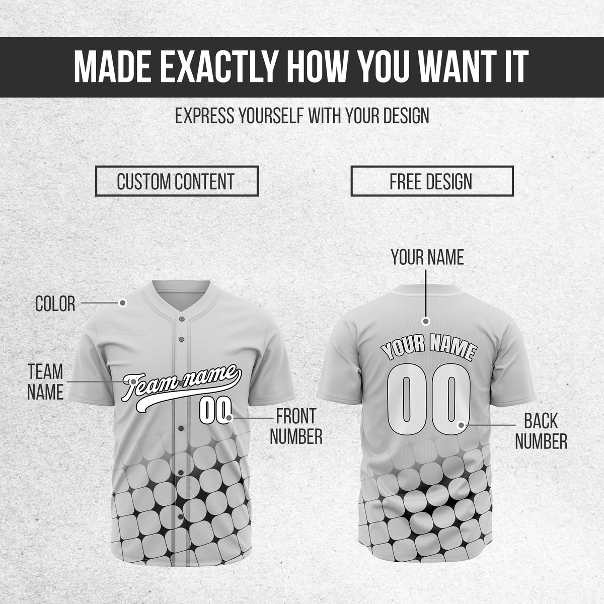 Custom Grid Baseball Grey Sports Jersey Personalized Uniform with Name & Number