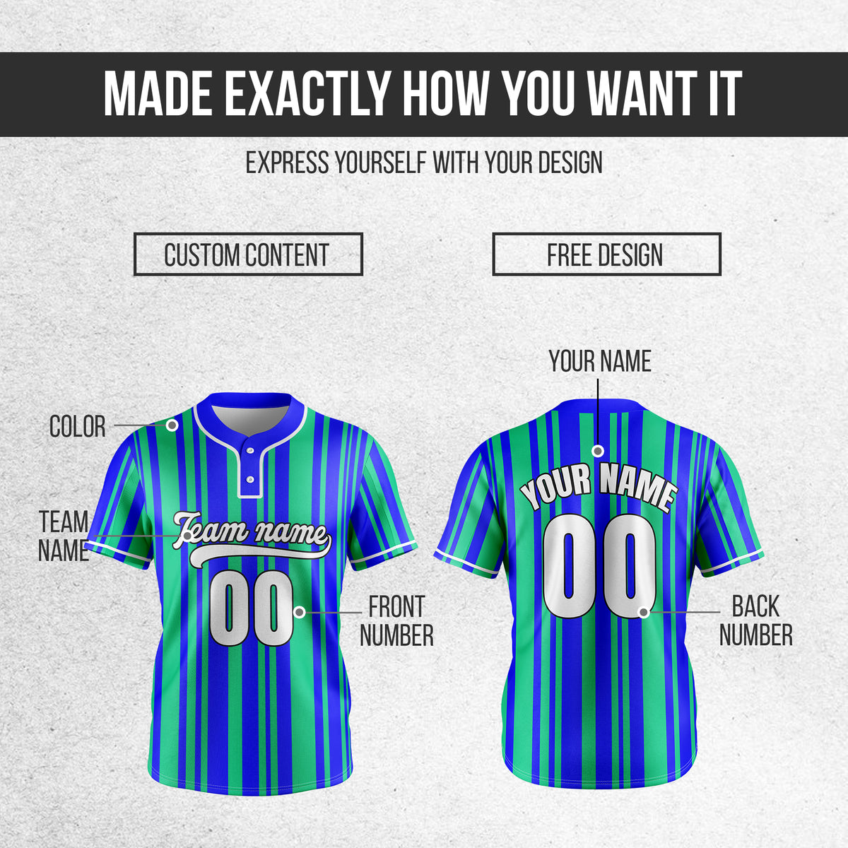 Custom Stripe Fusion Blue Baseball Sports Jersey Personalized Uniform with Name & Number