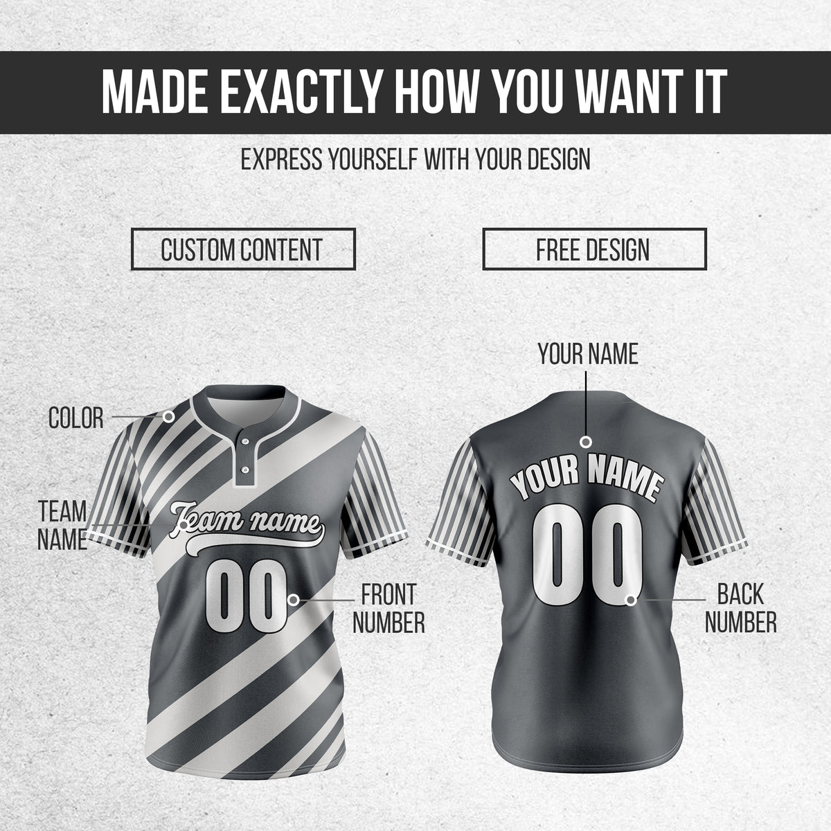 Custom Vibe Split Grey Baseball Sports Jersey Personalized Uniform with Name & Number