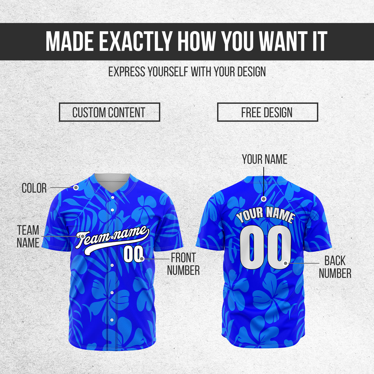 Custom Hawaiian Blue Baseball Sports Jersey Personalized Uniform with Name & Number