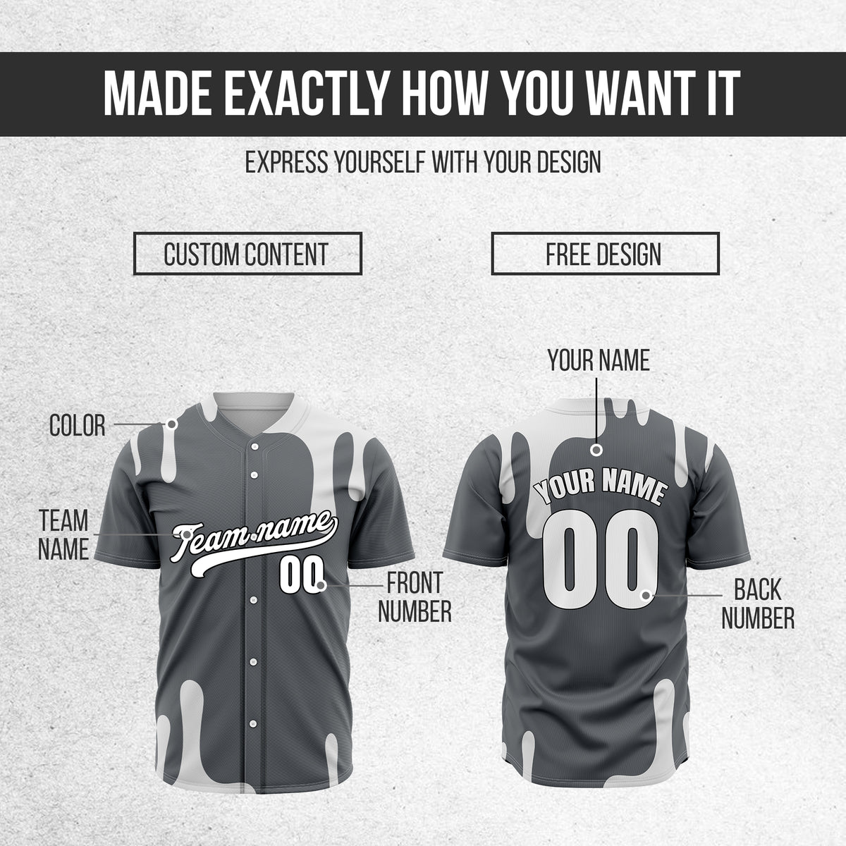 Custom Ink Dripline Dark Grey Sports Jersey Personalized Uniform with Name & Number