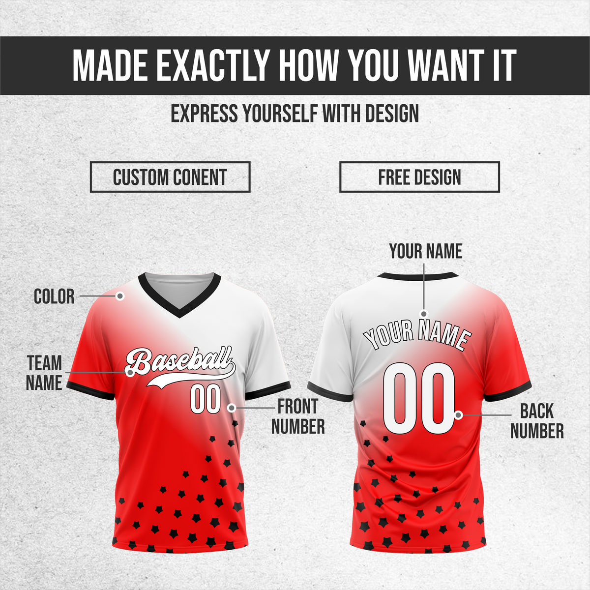 Custom Twilight Stars Baseball Red Sports Jersey Personalized Uniform with Name & Number