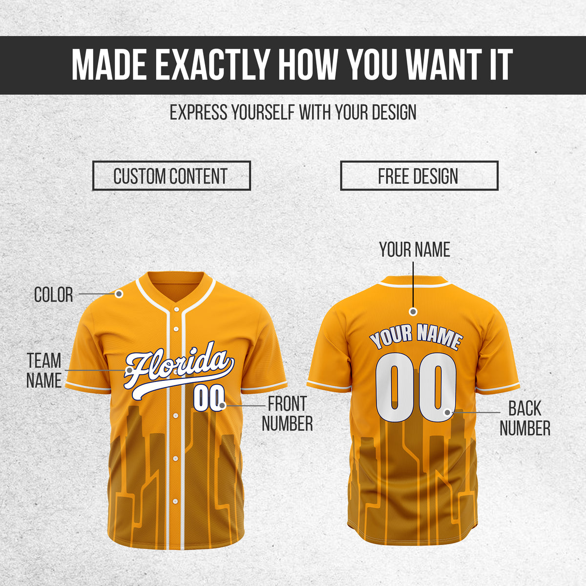 Custom City Flux Orange Baseball Sports Jersey Personalized Uniform with Name & Number