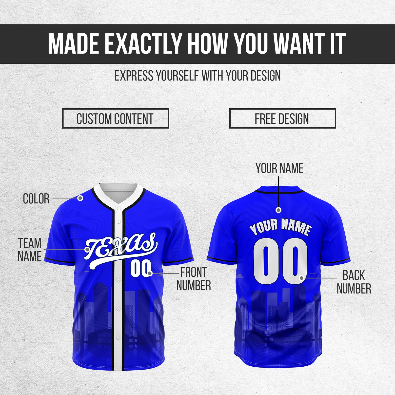 Custom City Lights Blue Baseball Sports Jersey Personalized Uniform with Name & Number