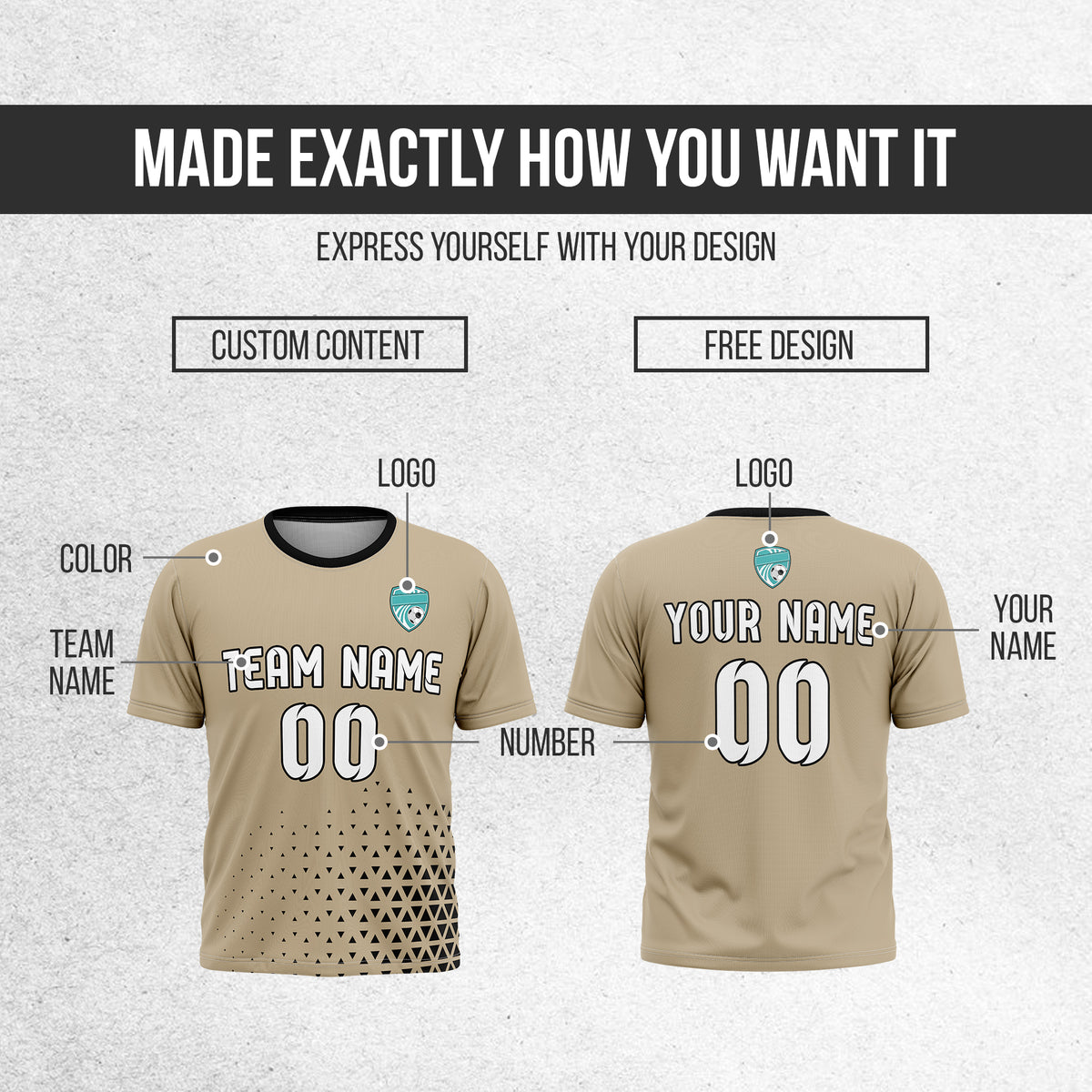 Custom Tri-Edge R Side Pattern Soccer khaki Sport Tops Jersey