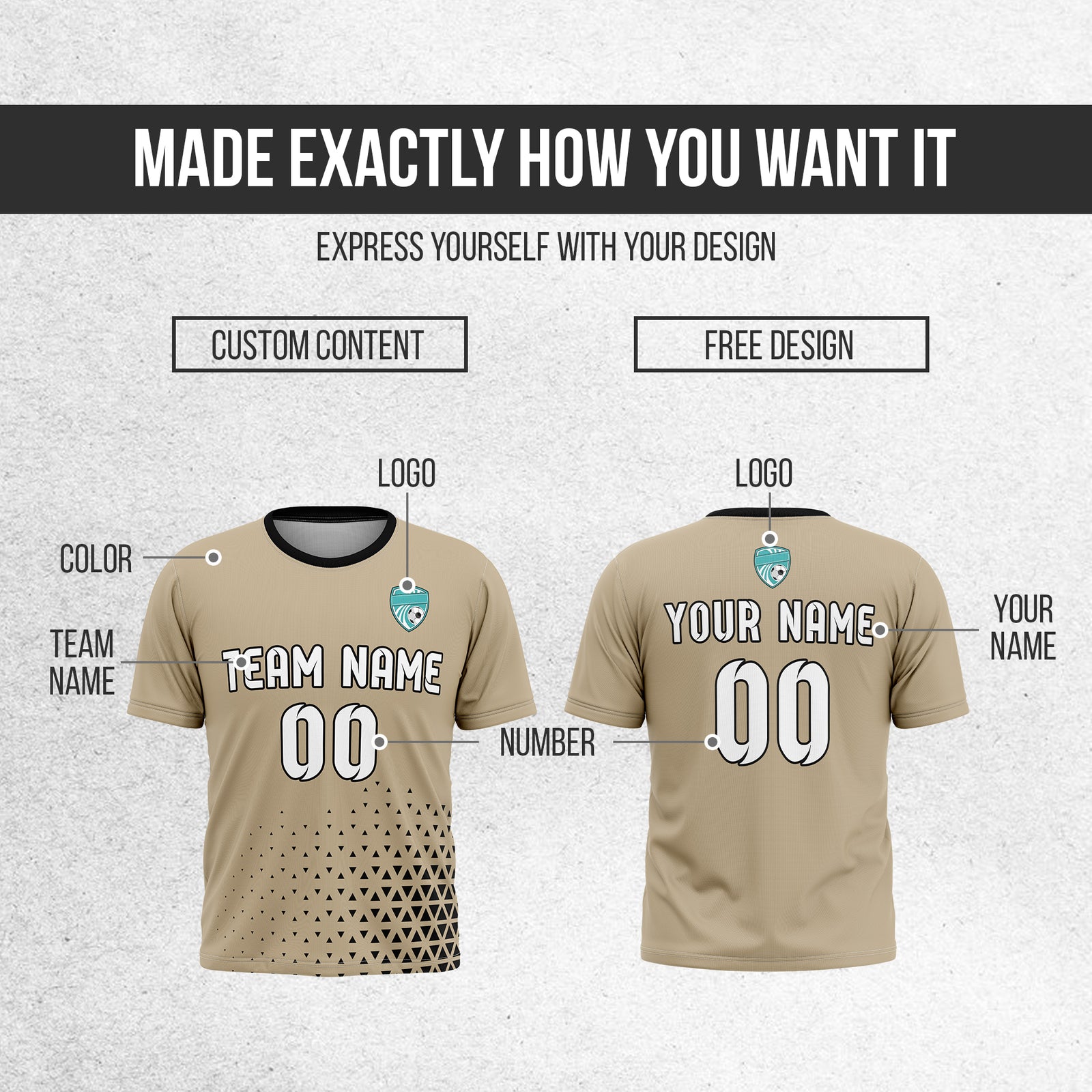 Custom Tri-Edge R Side Pattern Soccer khaki Sport Tops Jersey