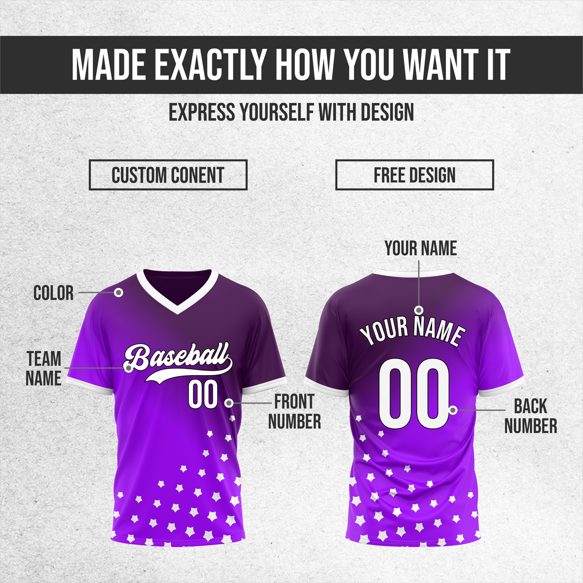 Custom Twilight Stars Baseball Purple Sports Jersey Personalized Uniform with Name & Number