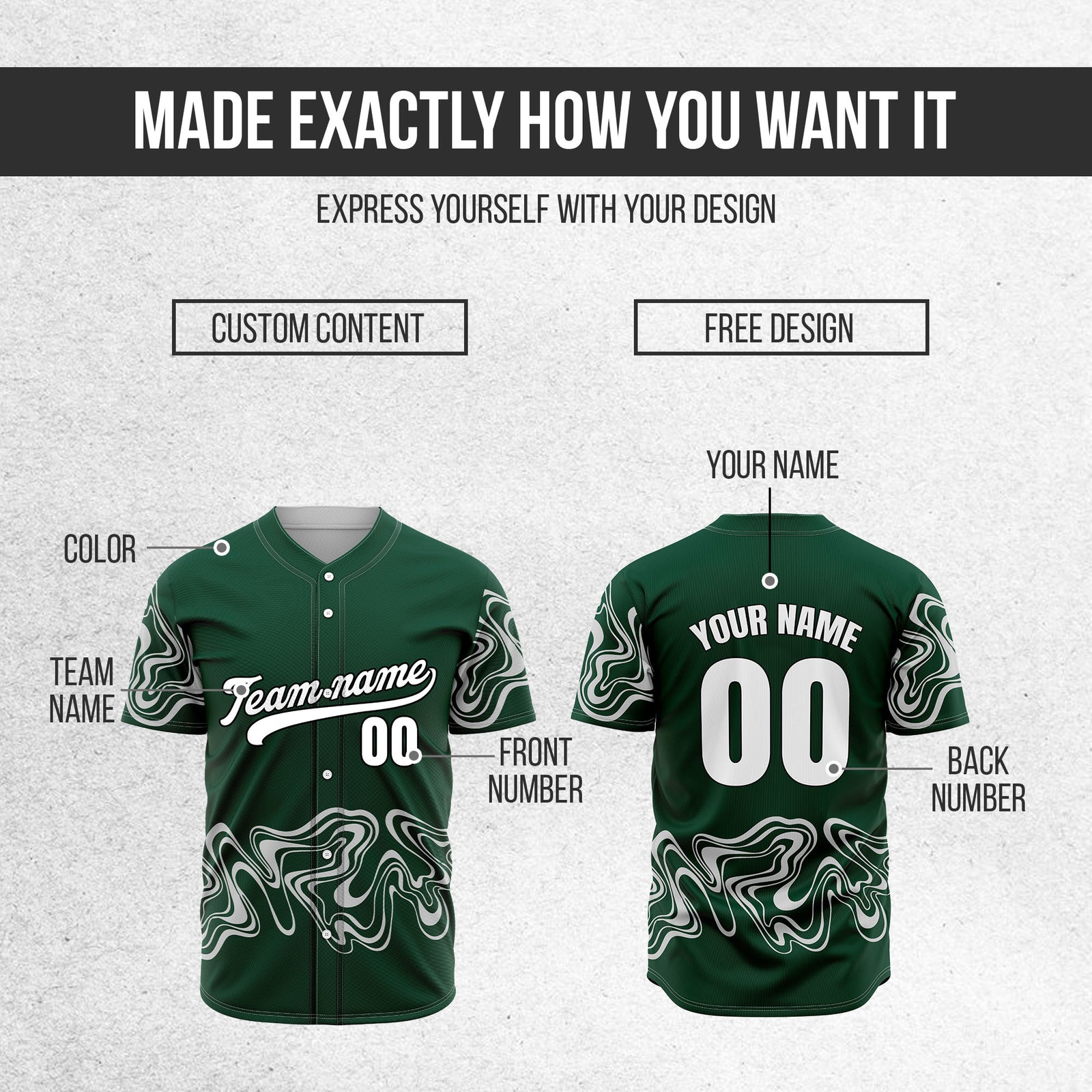 Custom Wave Green Baseball Sports Jerseys Personalized Uniform with Name & Numbers