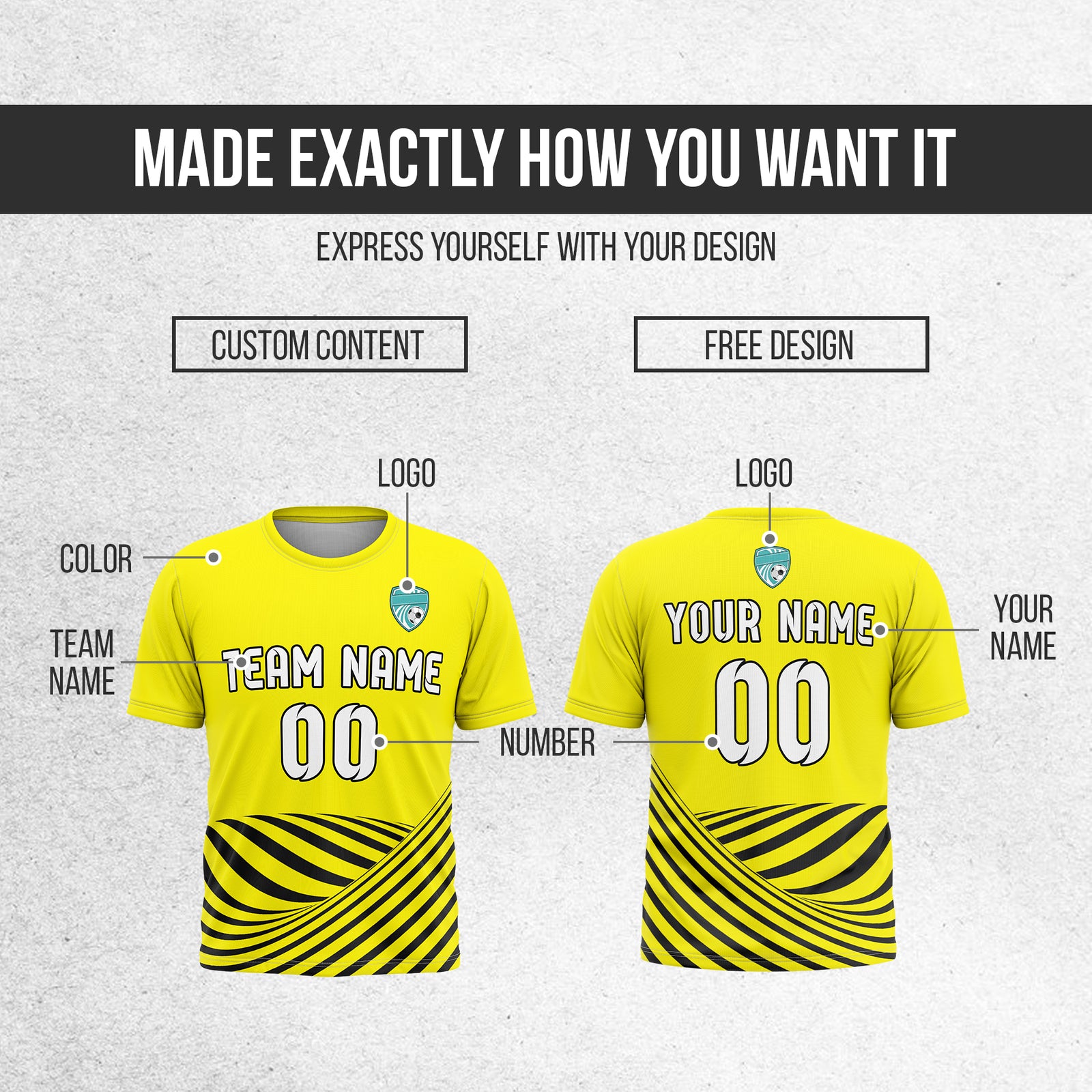 Custom WaveLine Stripe Yellow Soccer sport Tops Jersey