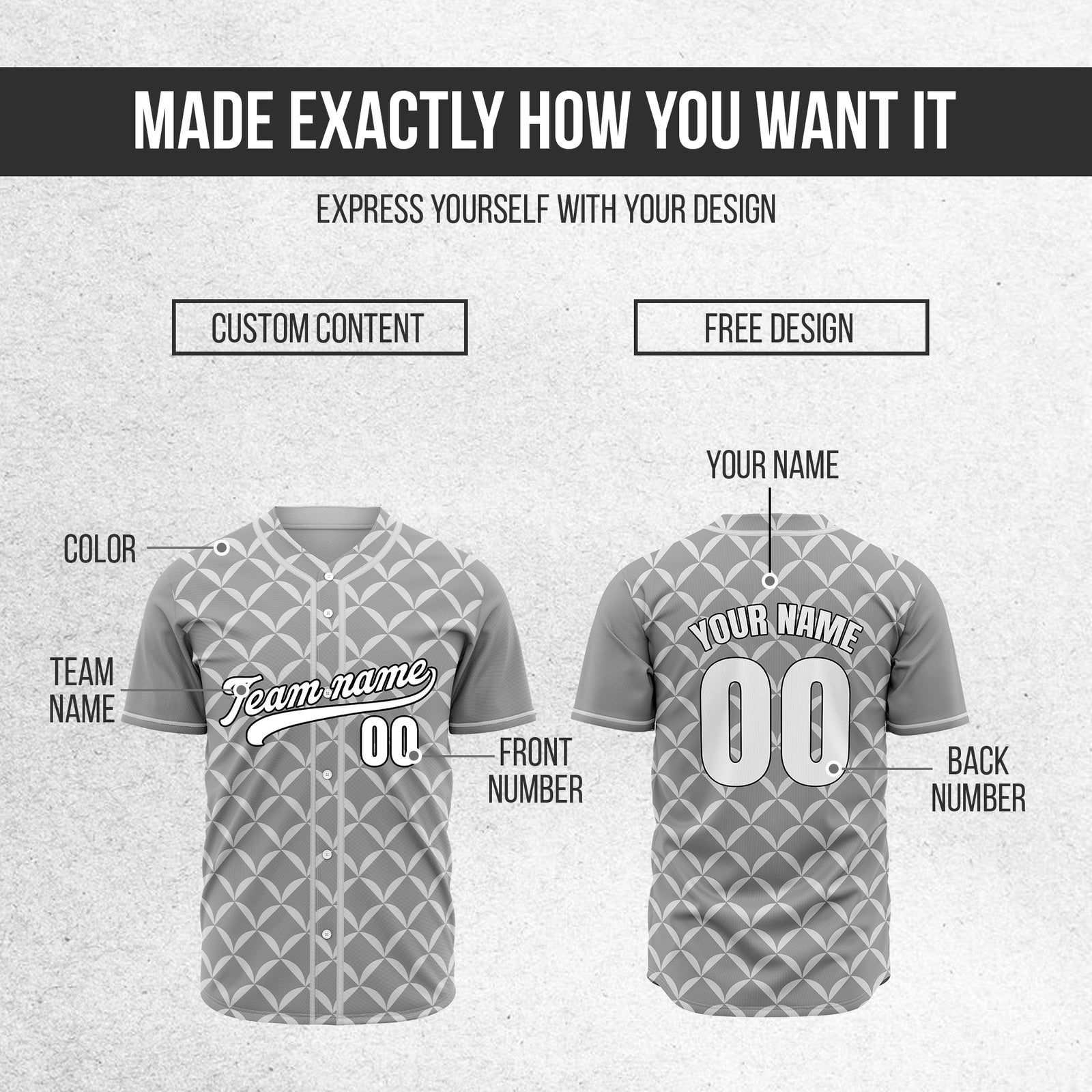 Custom Vertex Vibe Grey Baseball Sports Jersey Personalized Uniform with Name & Number