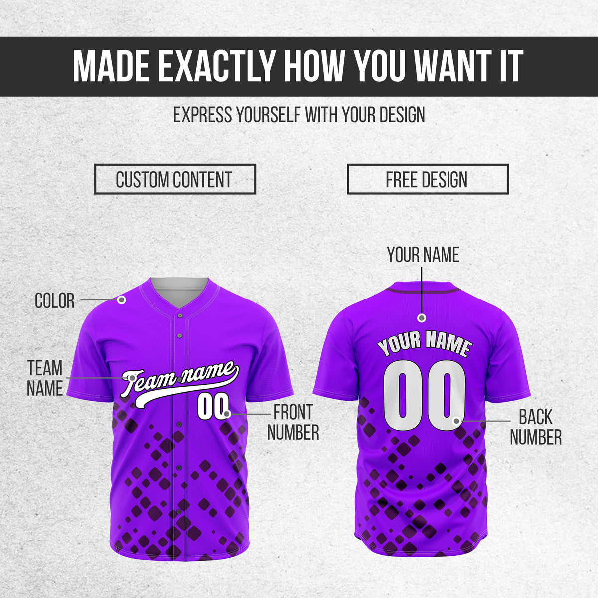 Custom Shadow Sparks Purple Baseball Sports Jersey Personalized Uniform with Name & Number