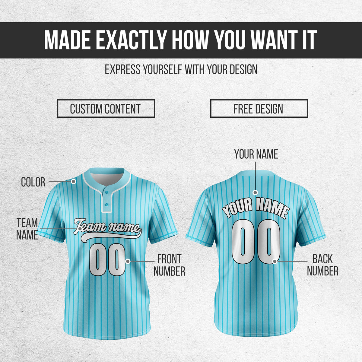 Custom Pinstripe Baseball Aqua Sports Jersey Personalized Uniform with Name & Number