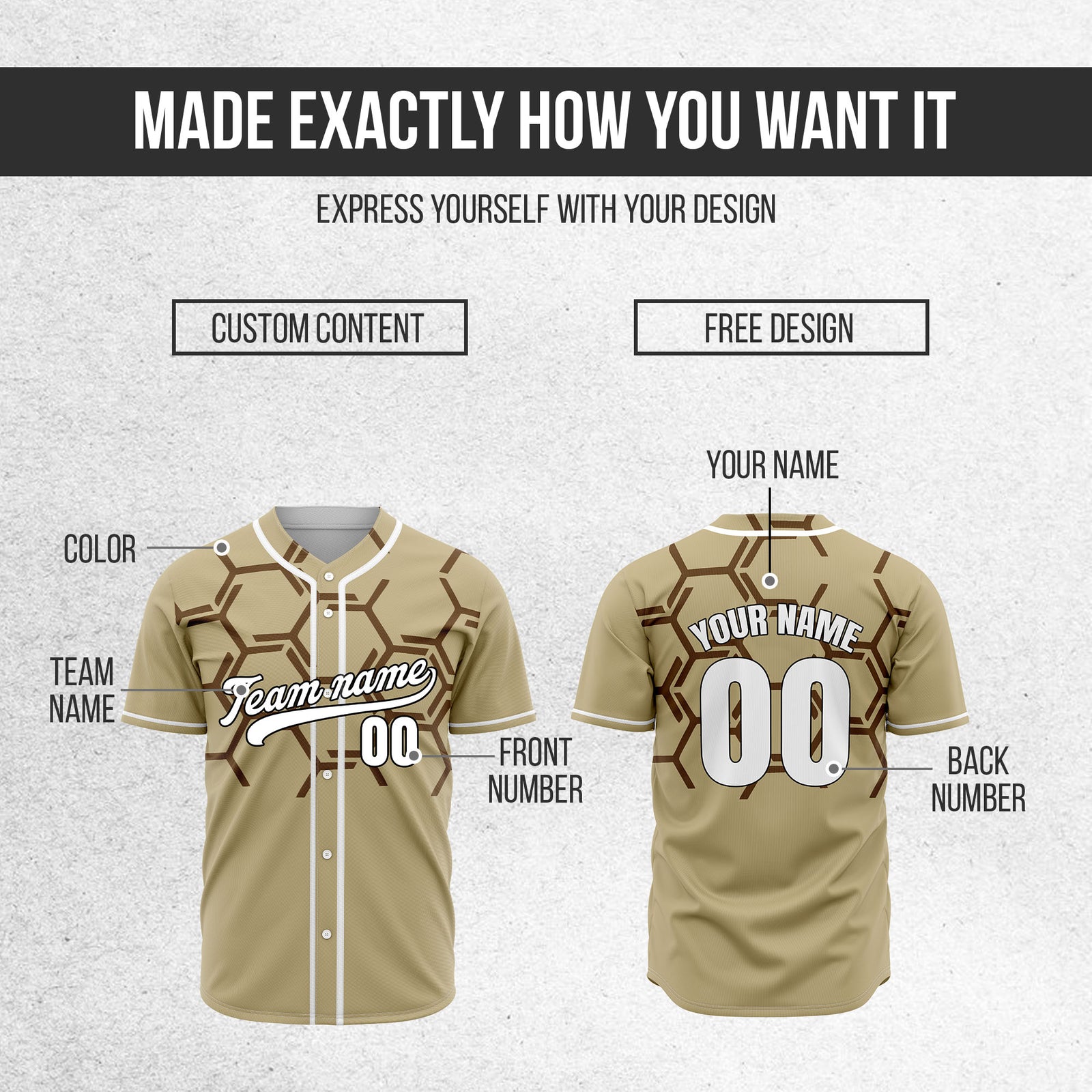 Custom Sting Force Khaki Baseball Sports Jersey Personalized Uniform with Name & Number