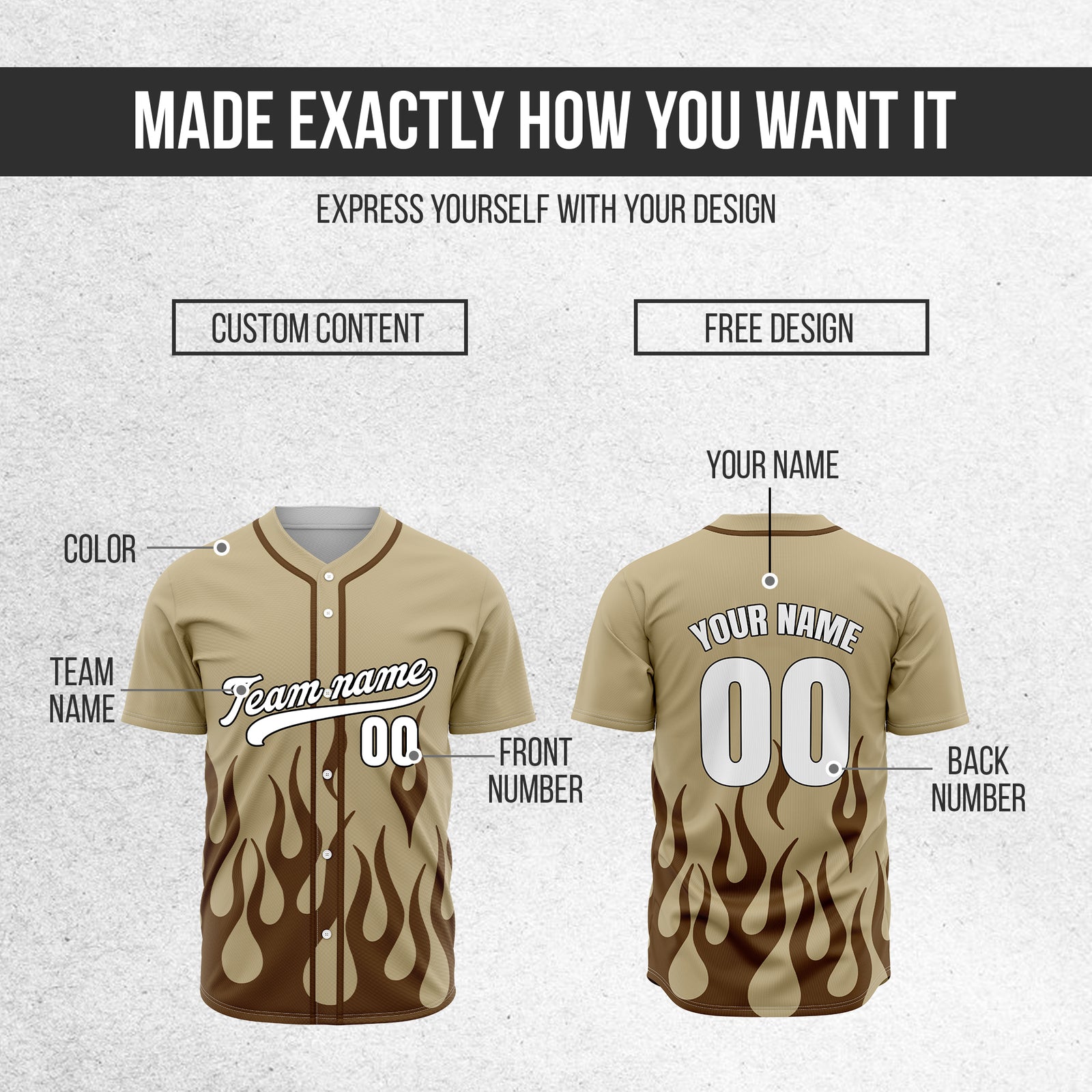 Custom Frost Fire Khaki Baseball Sports Jersey Personalized Uniform with Name & Number