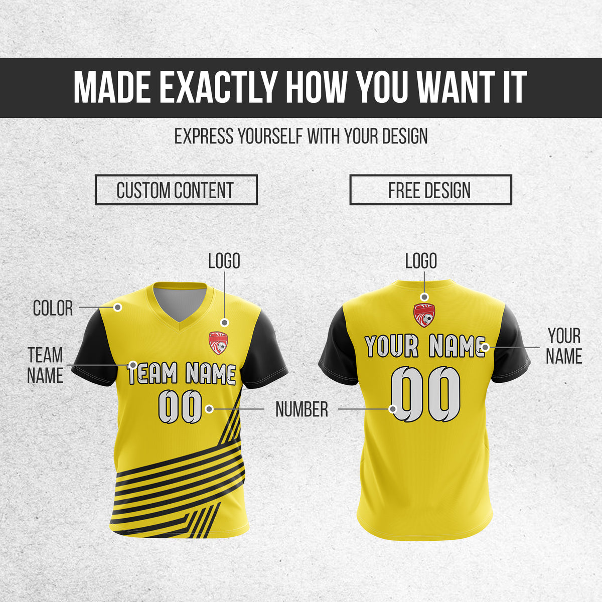 Custom Rapid Line V-Side Pattern Yellow Soccer sport Tops Jersey