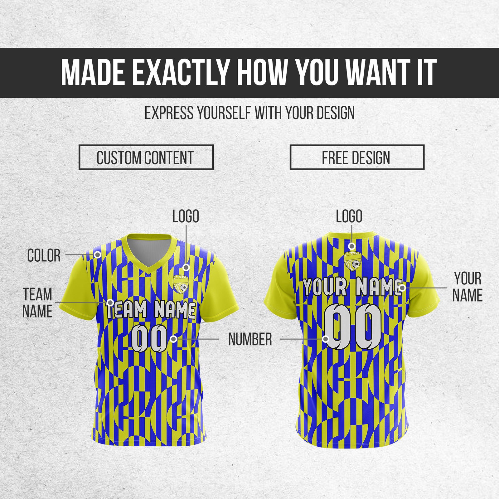 Custom Pulse Grid V-Full Pattern Yellow Soccer sport Tops Jersey
