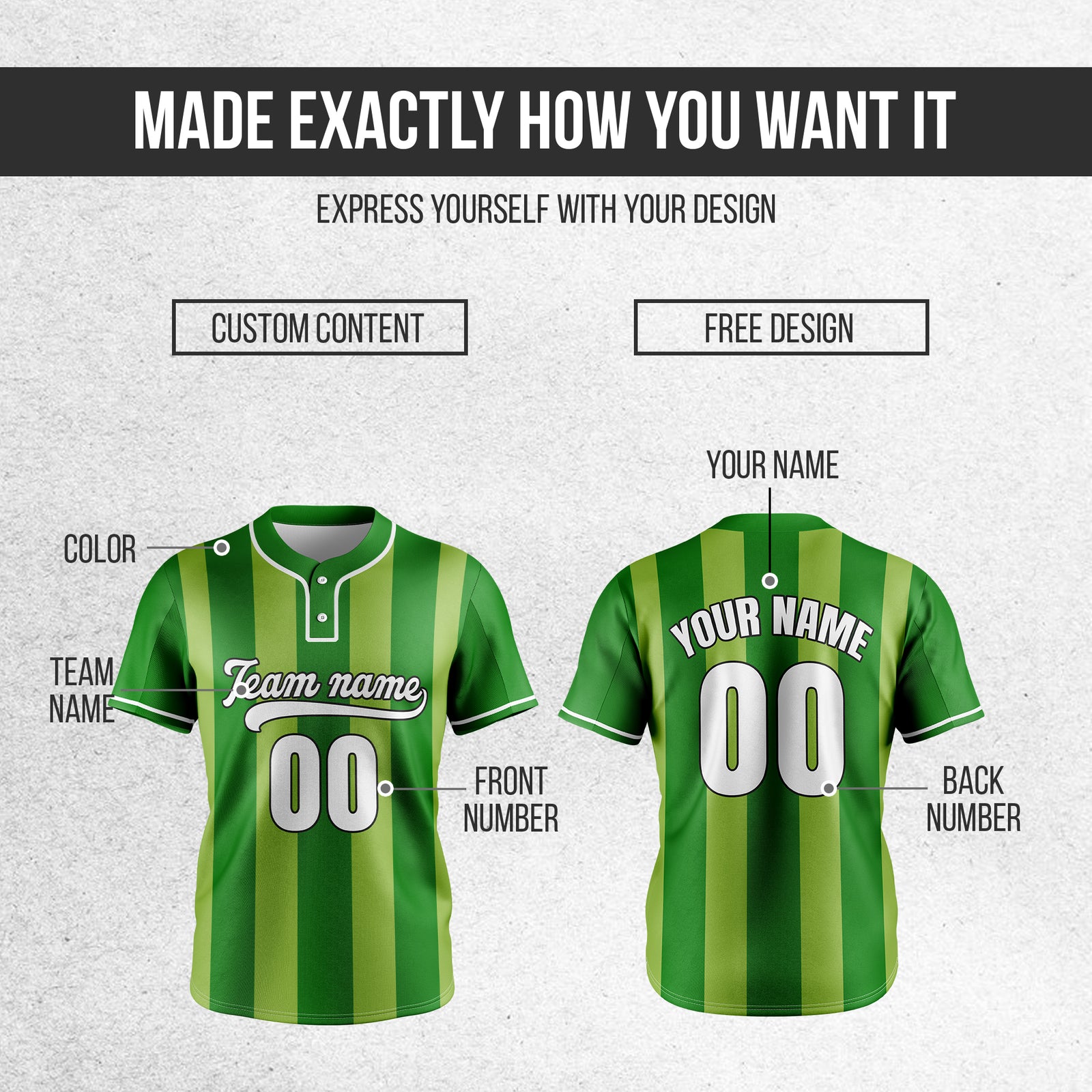 Custom Dual Stripe Green Baseball Sports Jersey Personalized Uniform with Name & Number