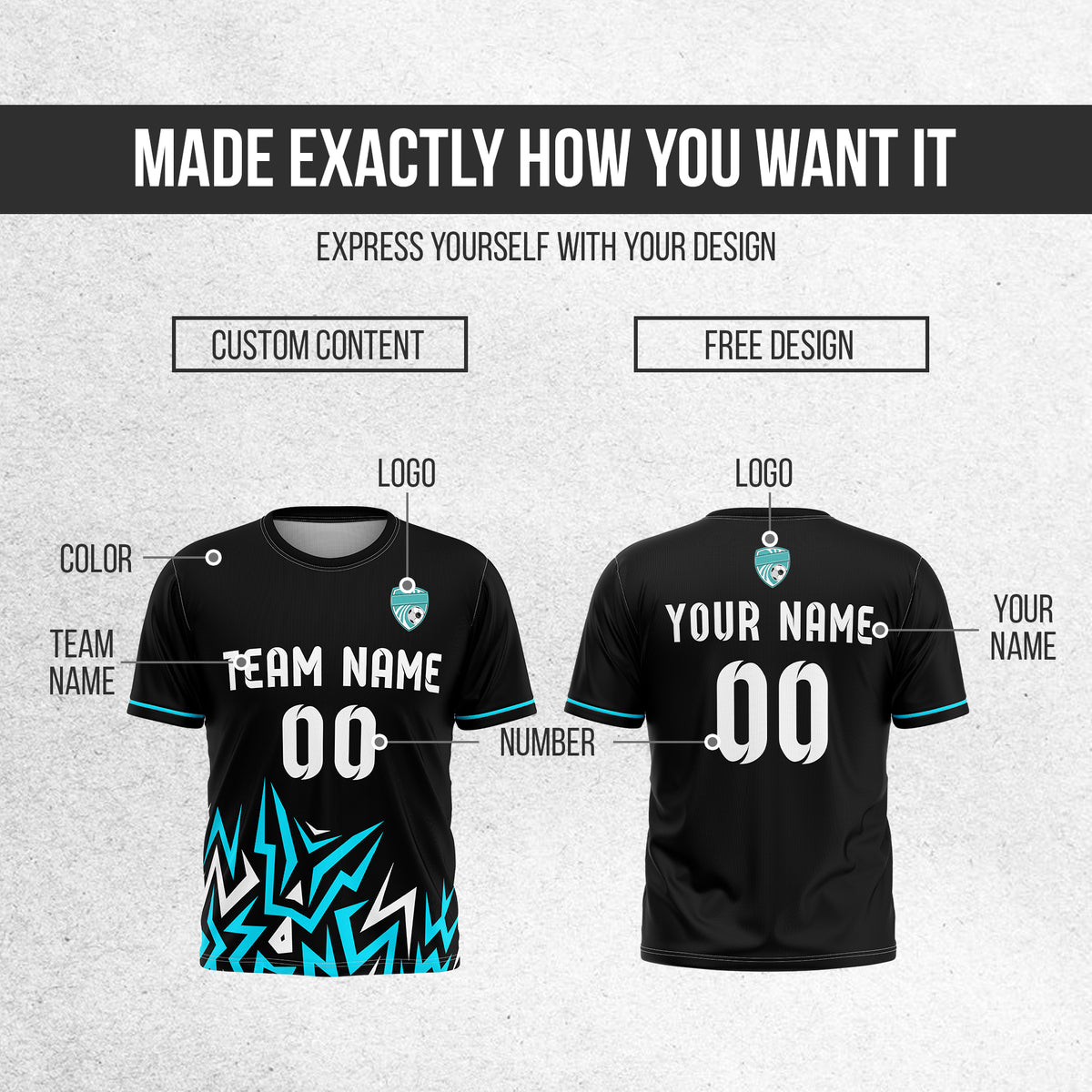 Custom Spark Strike R Side Pattern Soccer Black Sport Tops Jersey