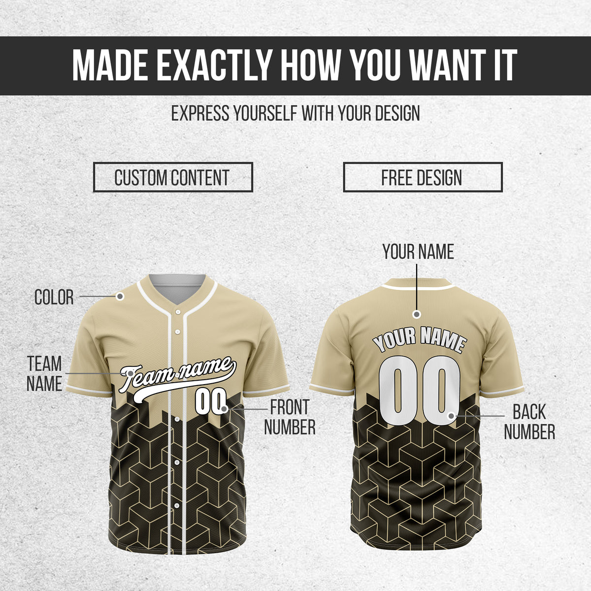 Custom Grid Iron Khaki Baseball Sports Jersey Personalized Uniform with Name & Number