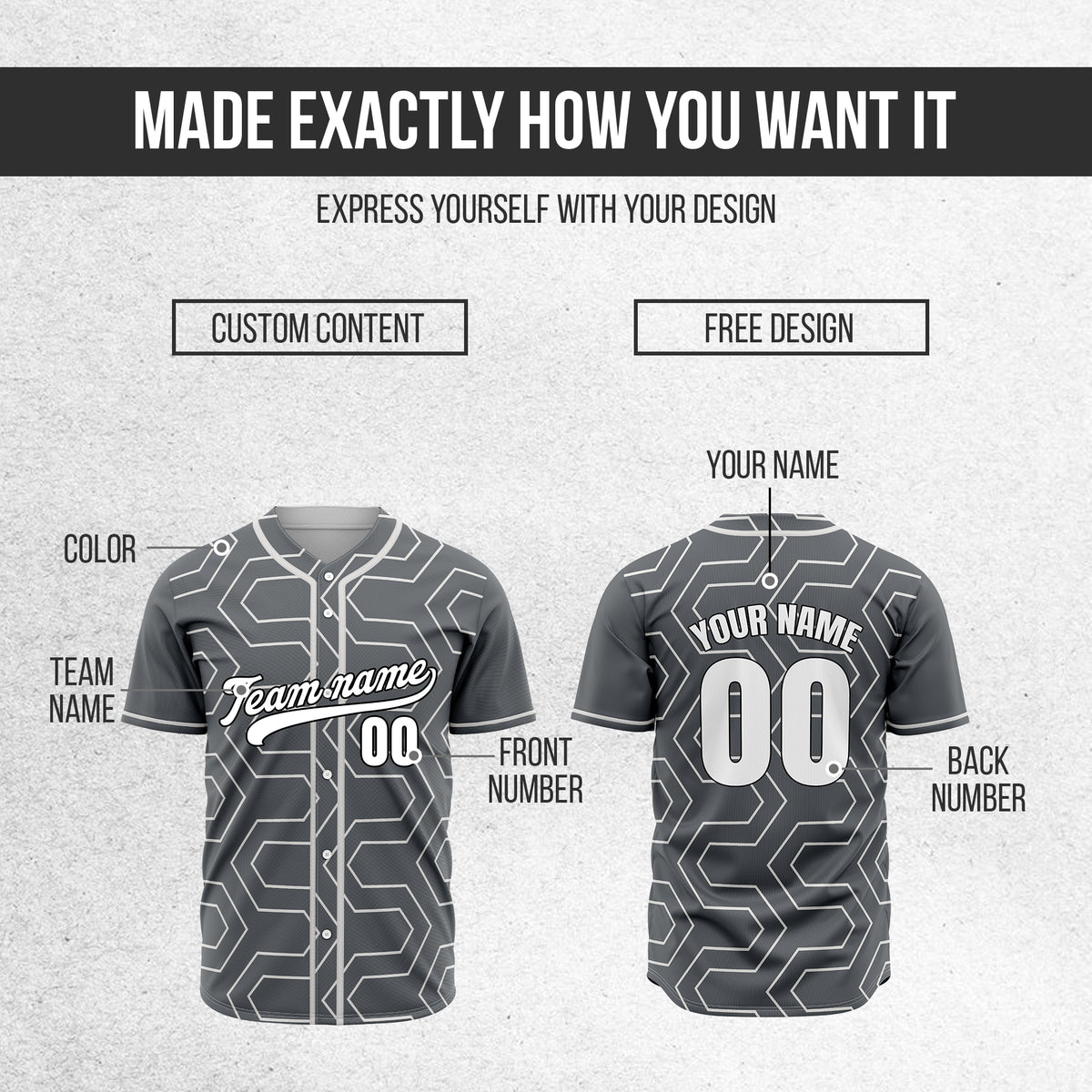 Custom Rhombus Rush Dark Grey Baseball Sports Jersey Personalized Uniform with Name & Number