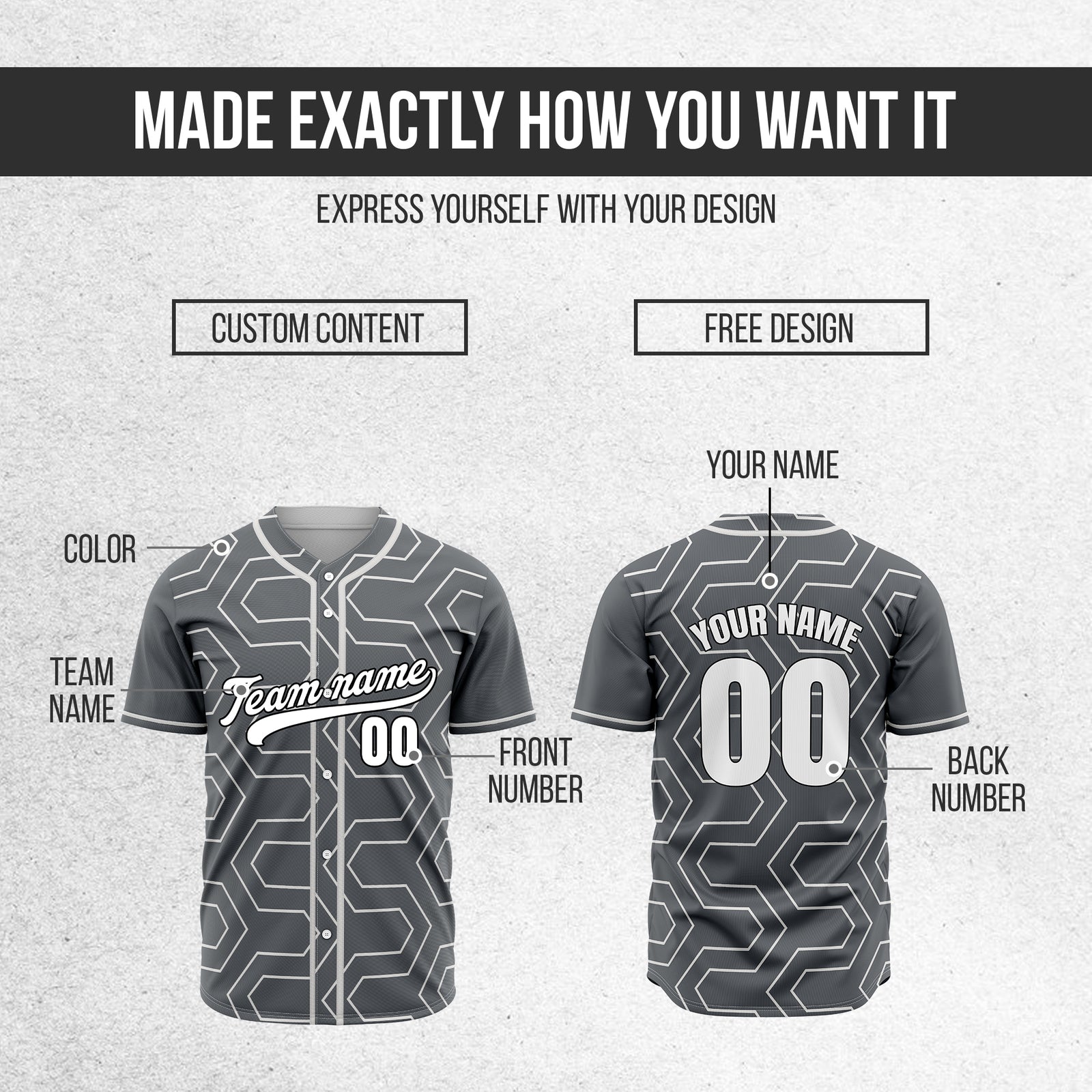 Custom Rhombus Rush Dark Grey Baseball Sports Jersey Personalized Uniform with Name & Number