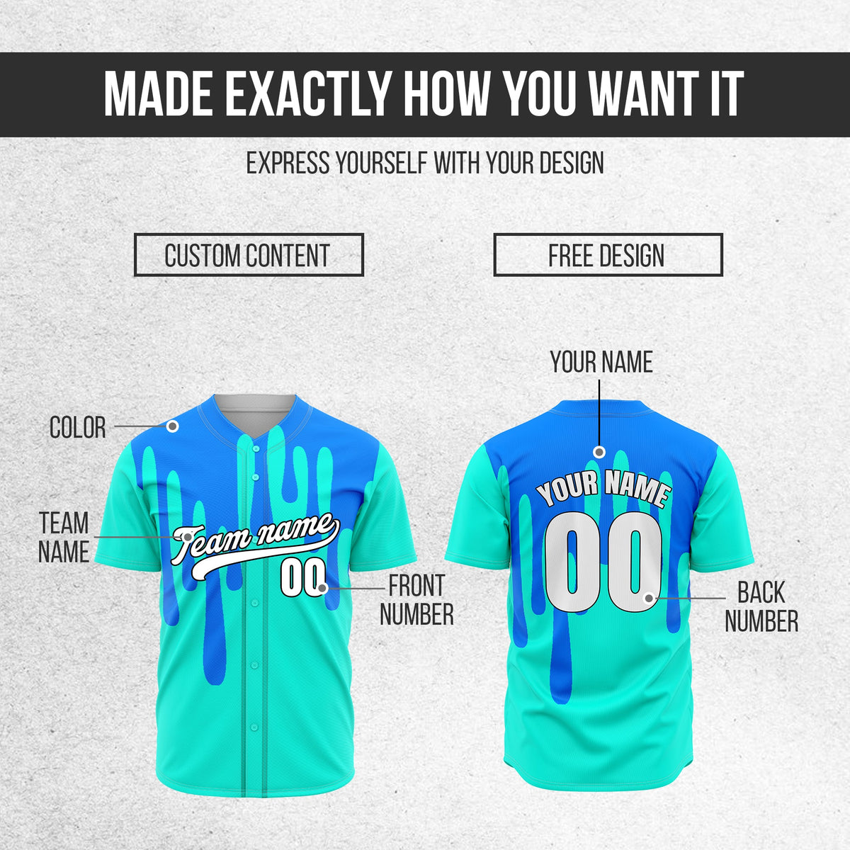 Custom Ink Drip Aqua Sports Jersey Personalized Uniform with Name & Number