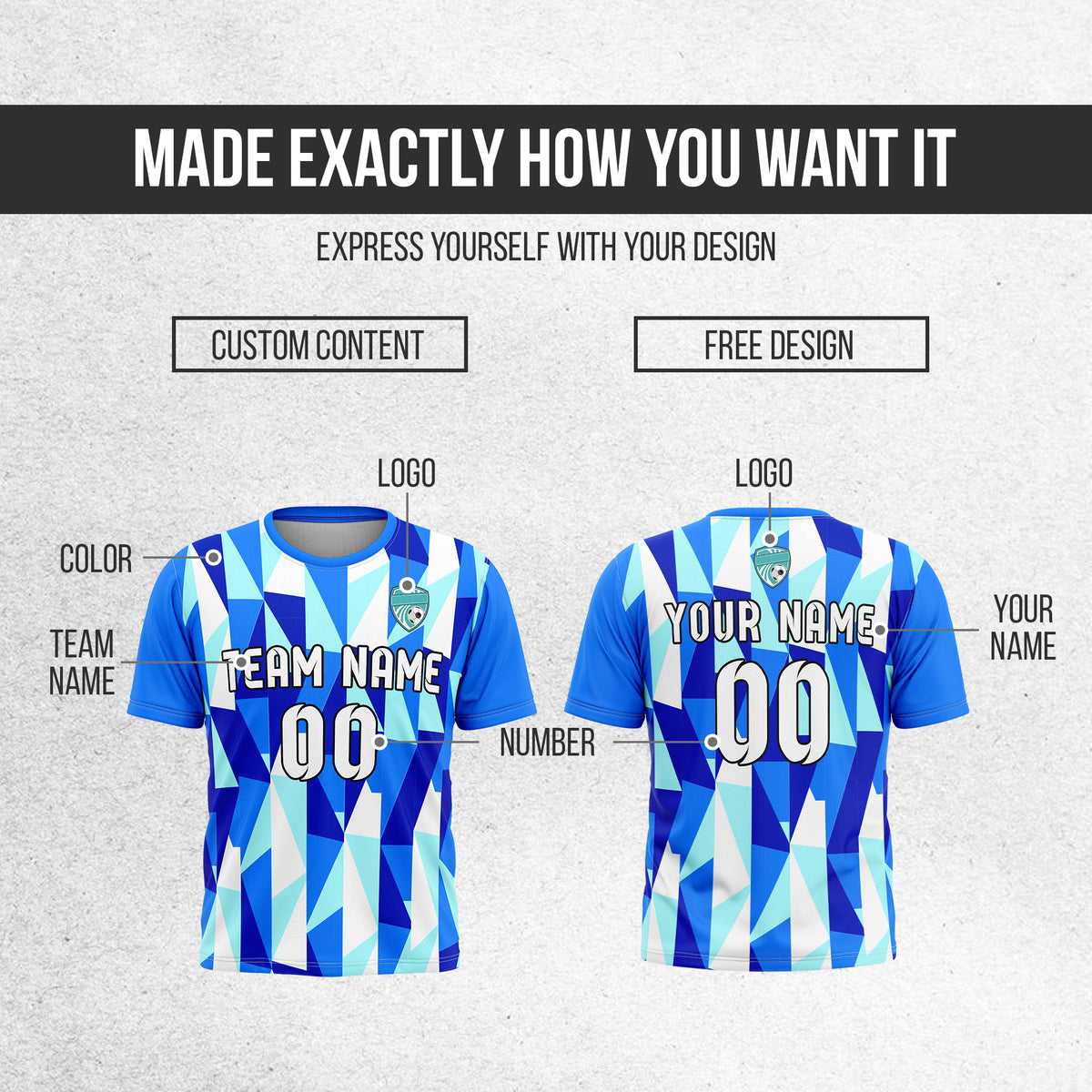 Custom Crystal R-Full Pattern Soccer Blue Sport Tops Jersey