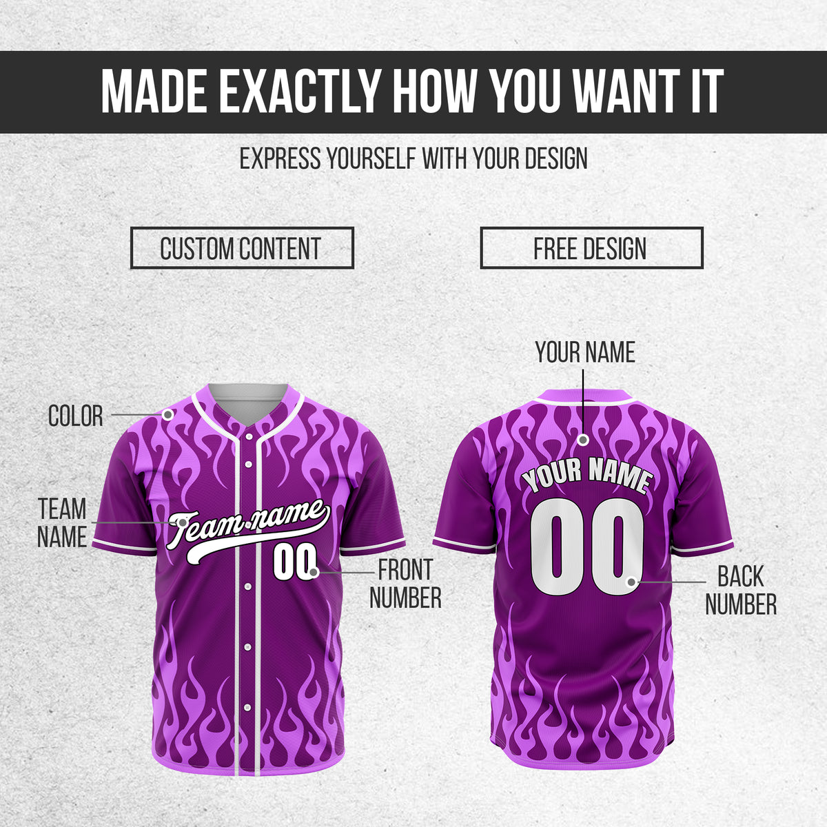 Custom Frostburn Purple Baseball Sports Jersey Personalized Uniform with Name & Number