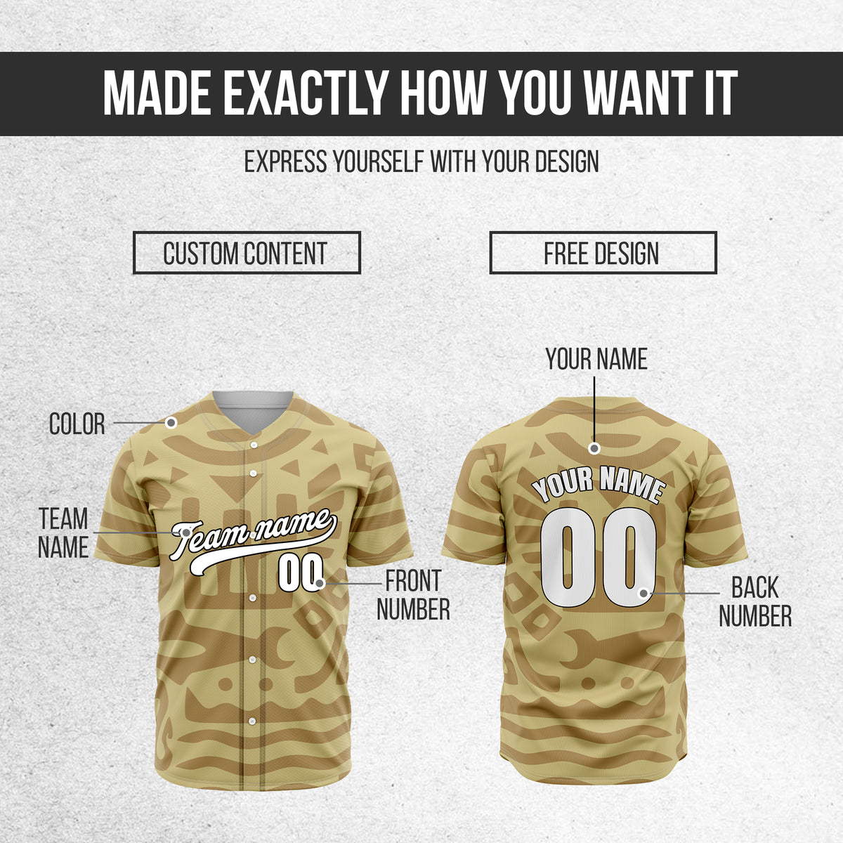 Custom Hawaii Hustle Khaki Baseball Sports Jersey Personalized Uniform with Name & Number