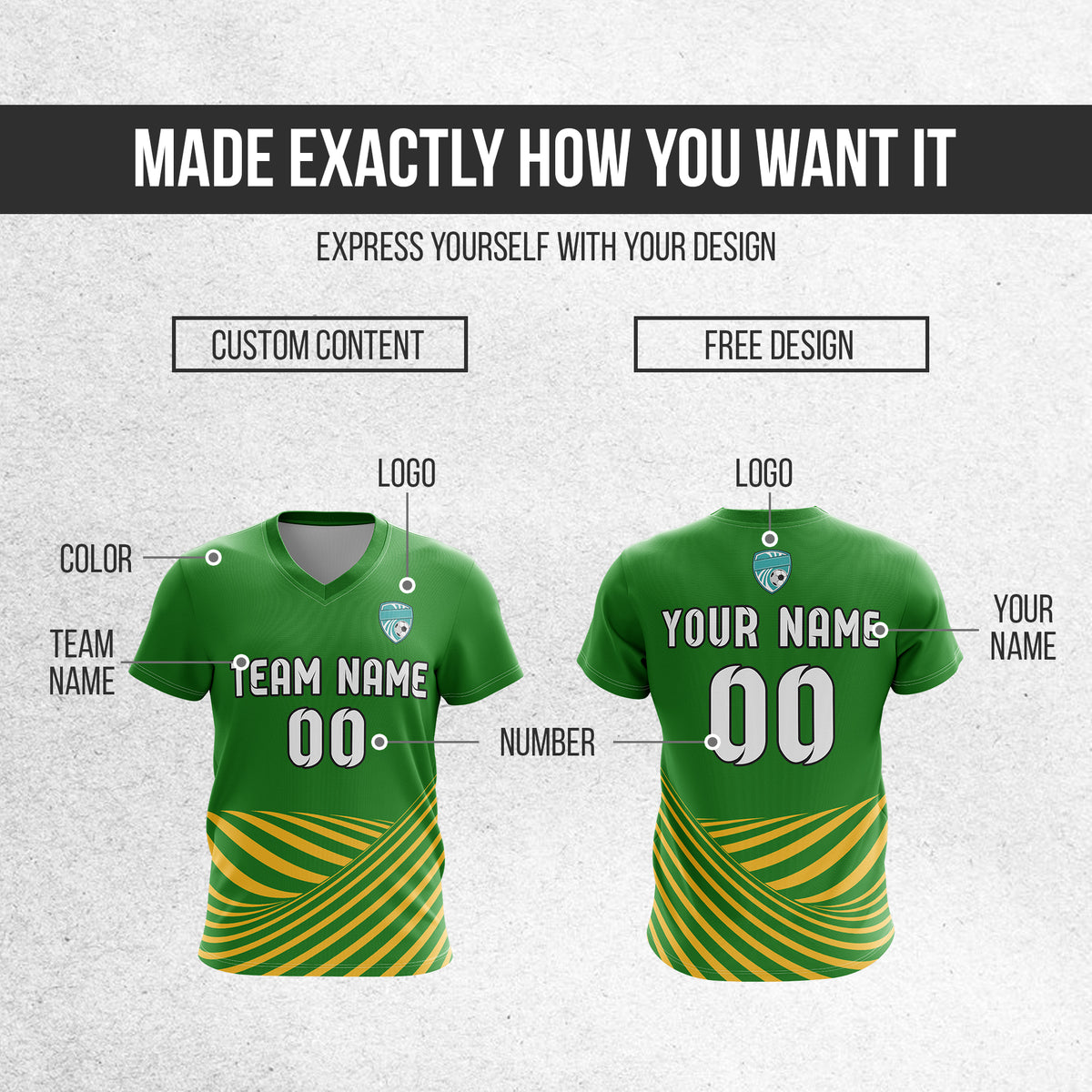 Custom WaveLine Stripe V-Neck Green Soccer sport Tops Jersey