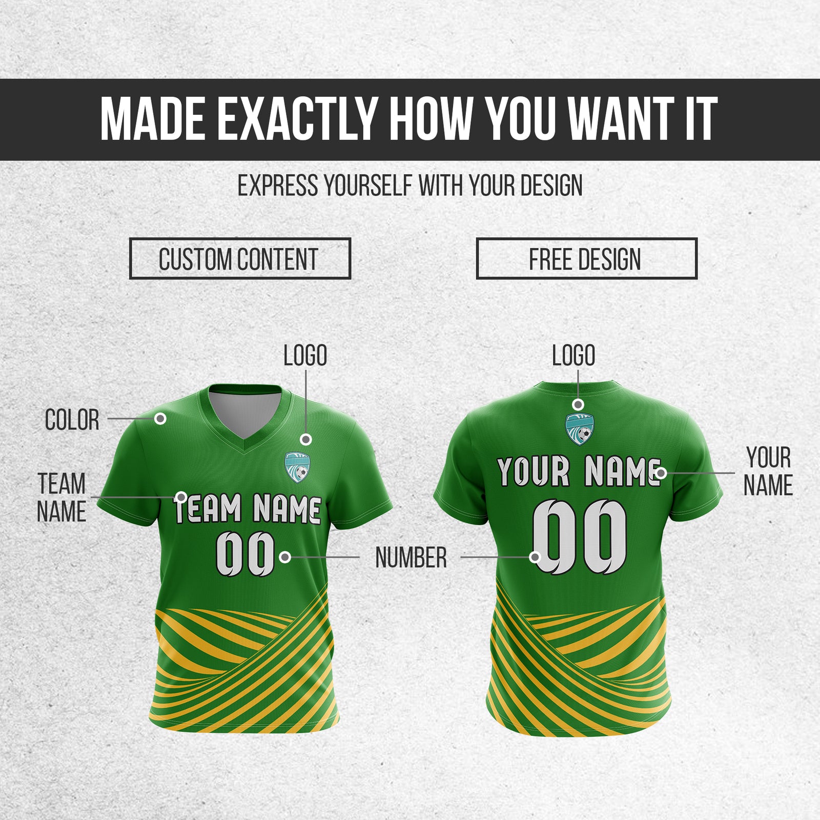Custom WaveLine Stripe V-Neck Green Soccer sport Tops Jersey