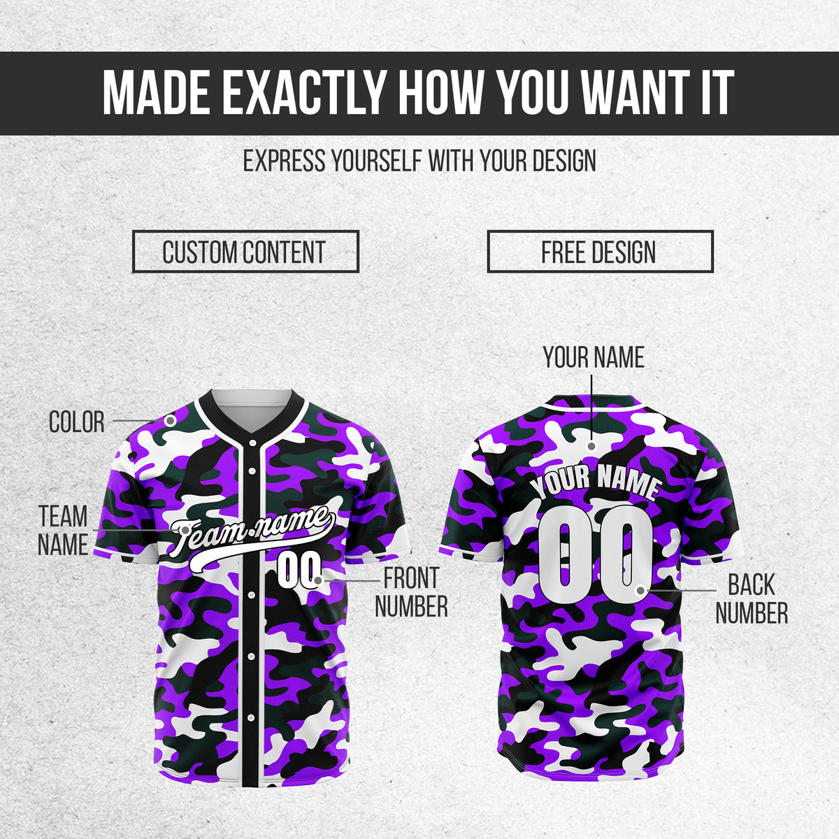 Custom Shadow Command Purple Baseball Sports Jersey Personalized Uniform with Name & Number