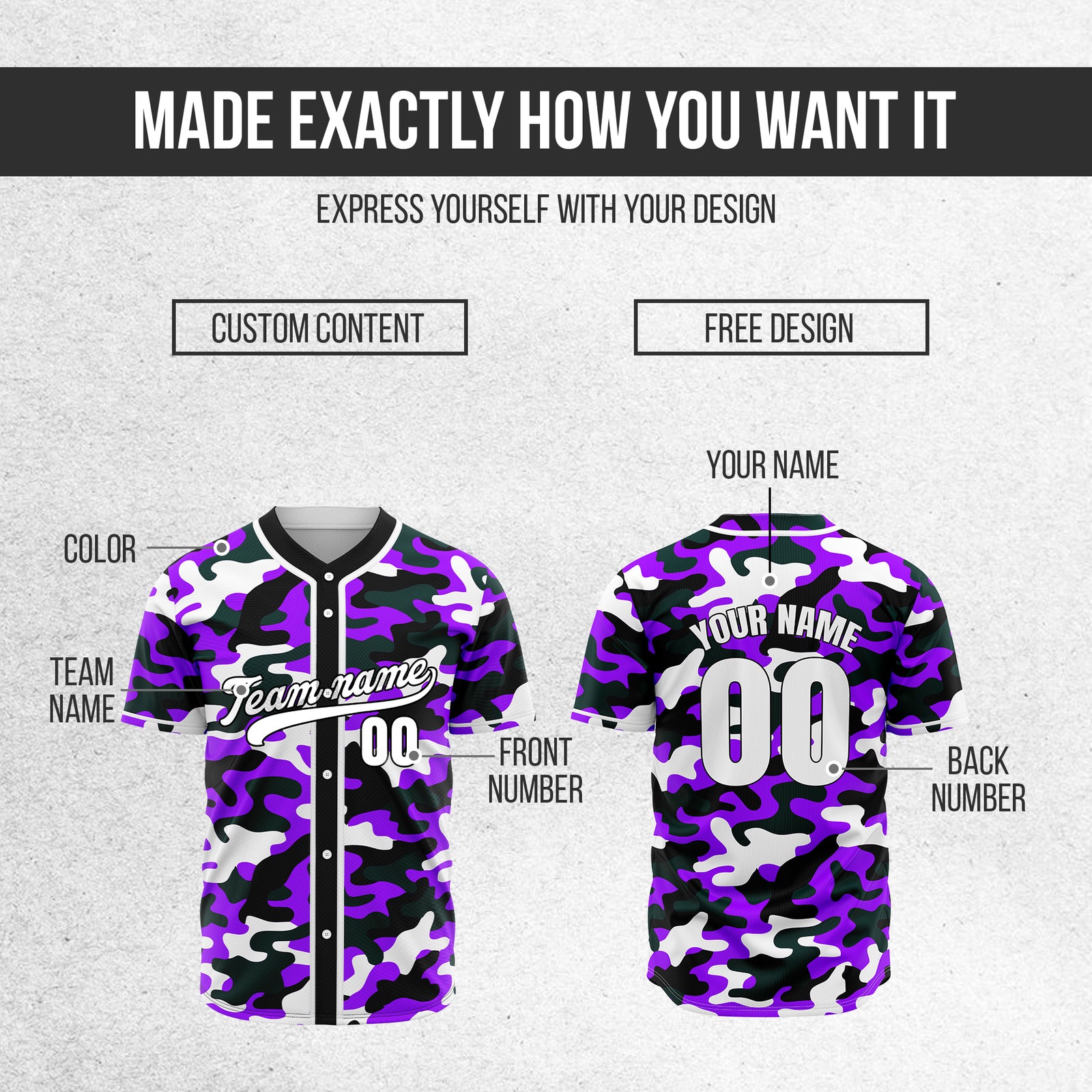 Custom Shadow Command Purple Baseball Sports Jersey Personalized Uniform with Name & Number