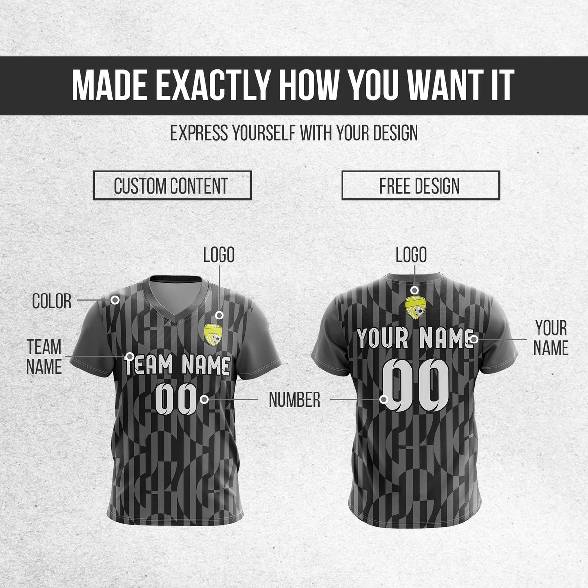 Custom Pulse Grid V-Full Pattern Dark Grey Soccer sport Tops Jersey