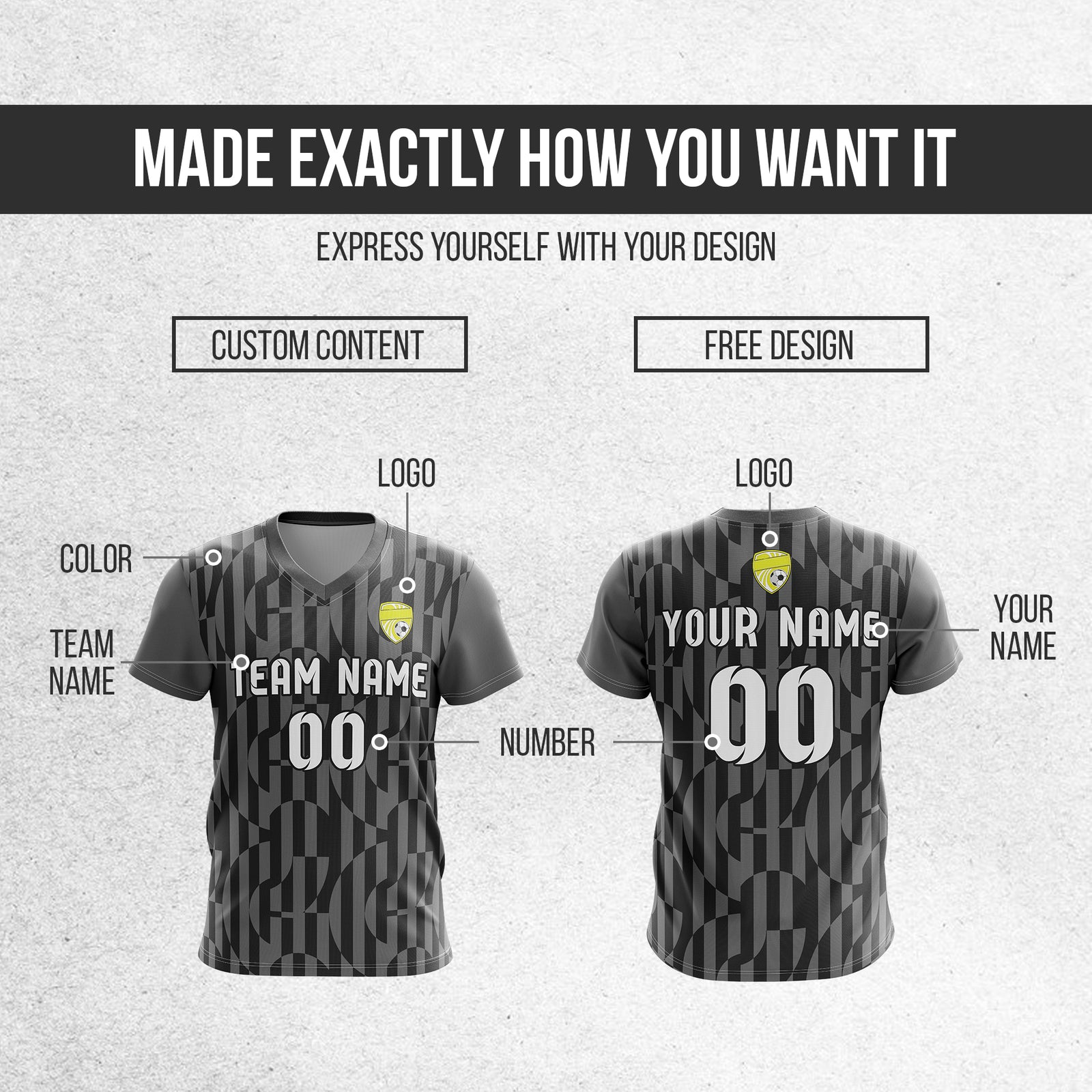 Custom Pulse Grid V-Full Pattern Dark Grey Soccer sport Tops Jersey