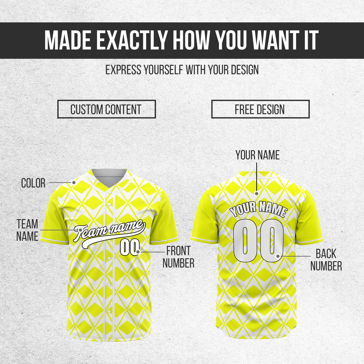 Custom Rhombus Blaze Yellow Baseball Sports Jersey Personalized Uniform with Name & Number