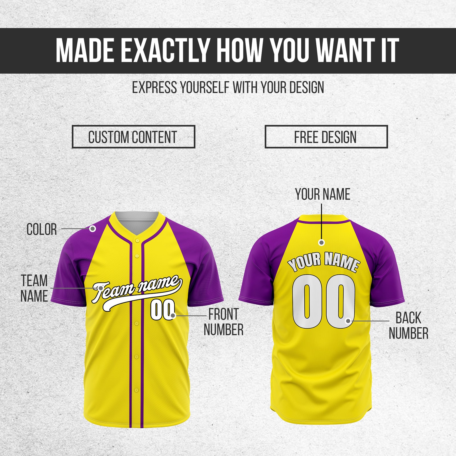 Custom Baseline Baseball Yellow Sports Jersey Personalized Uniform with Name & Number