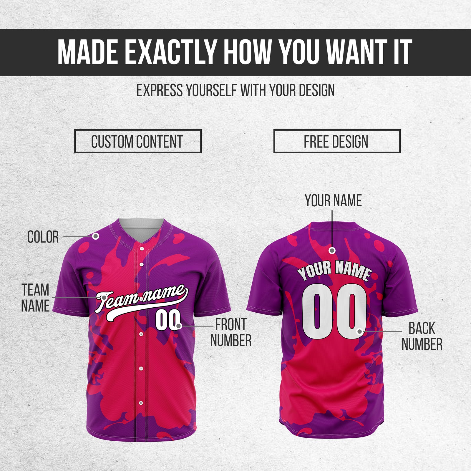Custom Ink Splash Purple Baseball Sports Jersey Personalized Uniform with Name & Number
