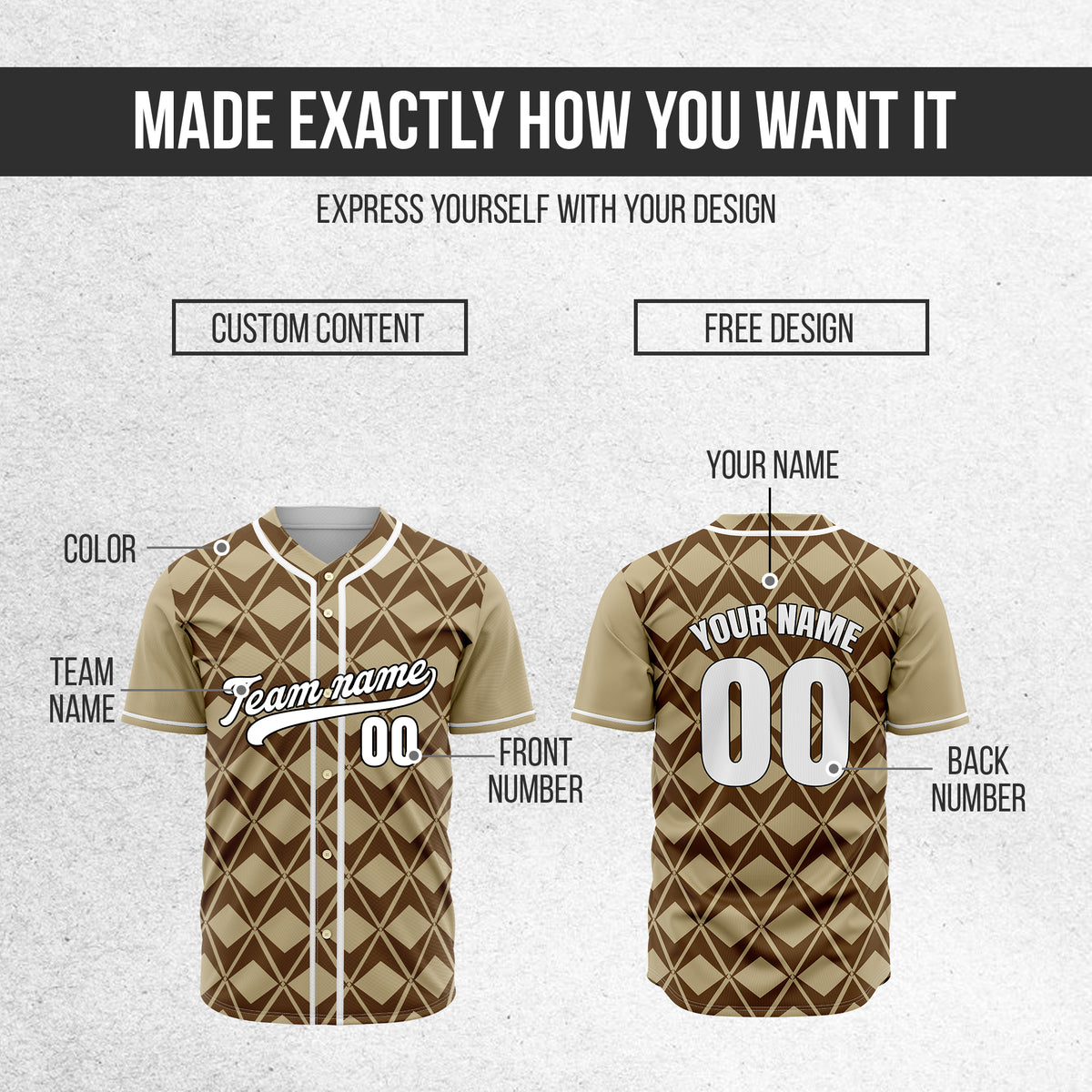 Custom Rhombus Blaze Khaki Baseball Sports Jersey Personalized Uniform with Name & Number