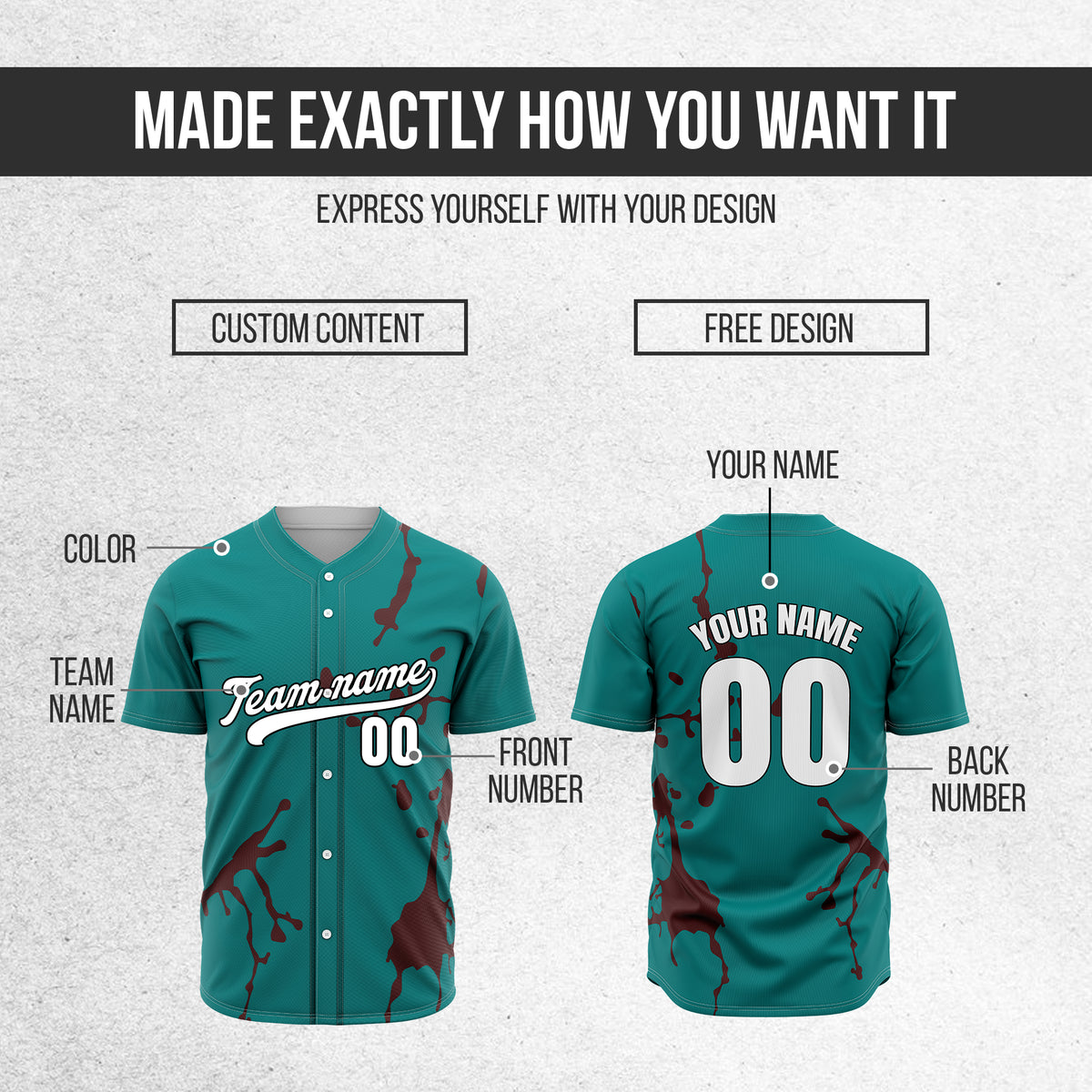 Custom Ink Paint Pop Teal Sports Jersey Personalized Uniform with Name & Number