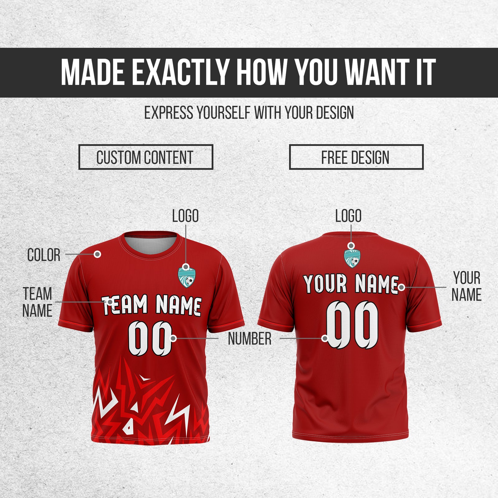 Custom Spark Strike R Side Pattern Soccer Red Sport Tops Jersey