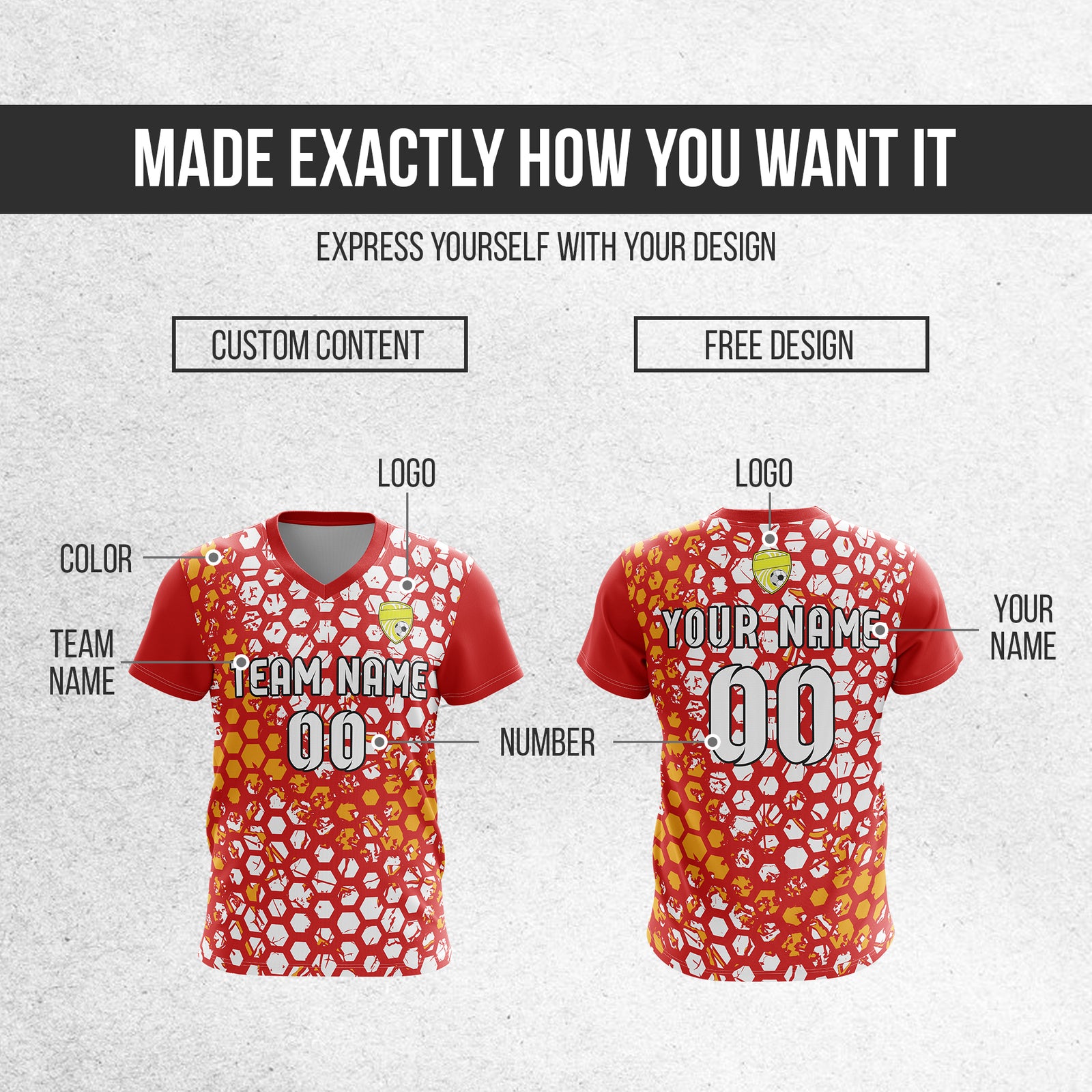 Custom Hex V-Full Pattern Red Soccer sport Tops Jersey